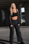 Cargo Pants - High Waisted - Full Length - Black 1