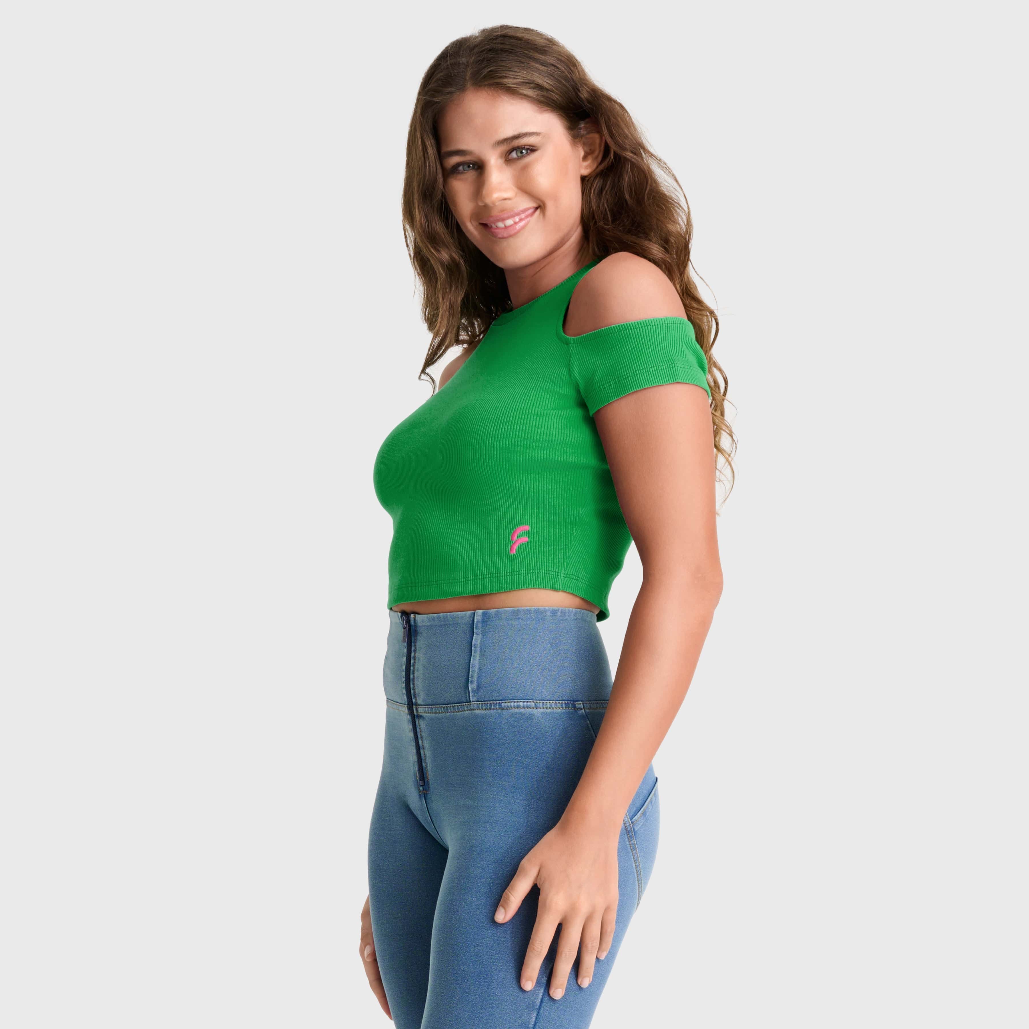 Cropped Cut Out T Shirt - Green 1