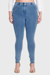 WR.UP® Curvy Denim - High Waisted - Full Length - Light Blue + Yellow Stitching 9