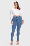 WR.UP® Curvy Denim - High Waisted - Full Length - Light Blue + Yellow Stitching 4