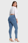 WR.UP® Curvy Denim - High Waisted - Full Length - Light Blue + Yellow Stitching 5