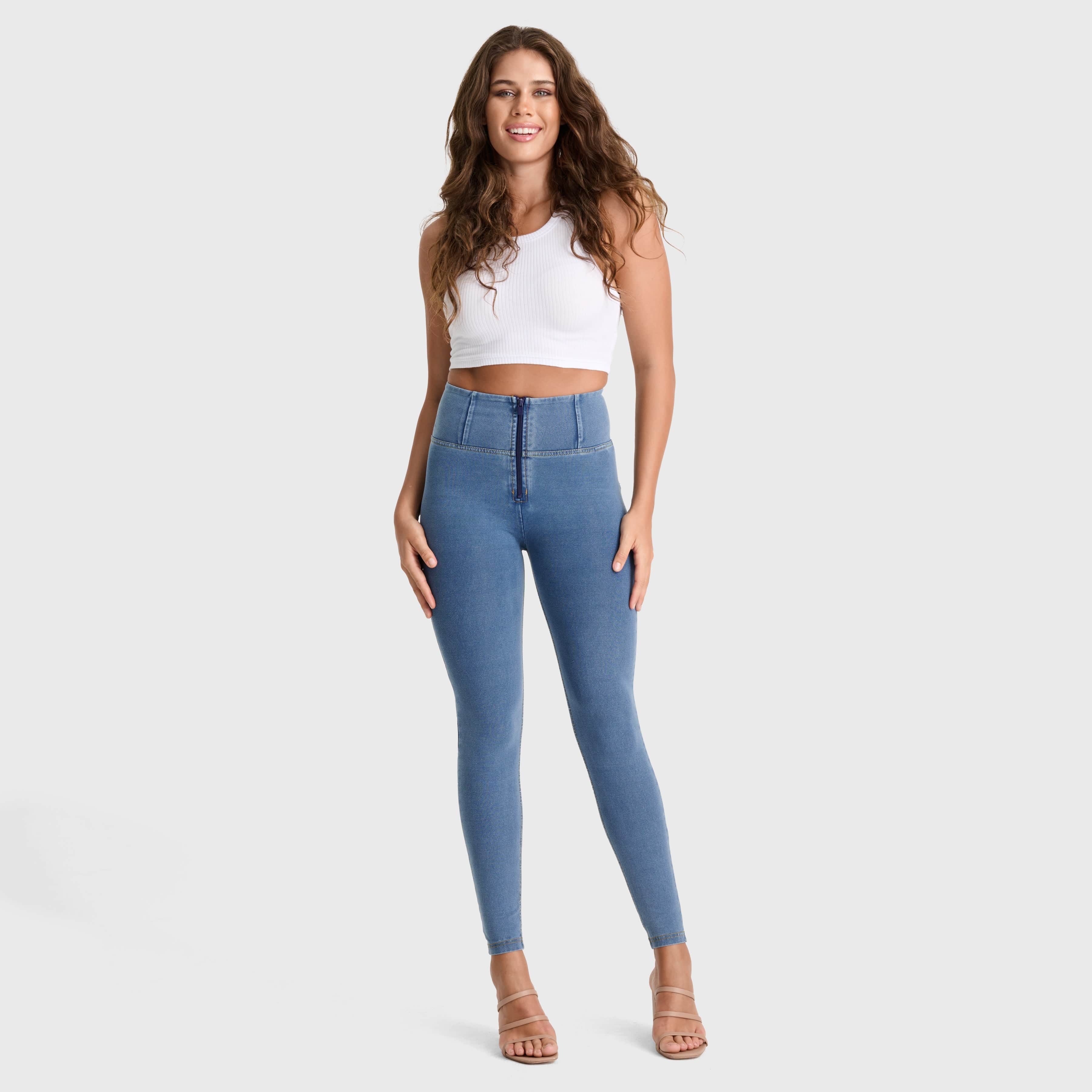 WR.UP® Denim - High Waisted - Full Length - Light Blue + Yellow Stitch