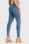 WR.UP® Denim - High Waisted - Full Length - Light Blue + Yellow Stitching 1