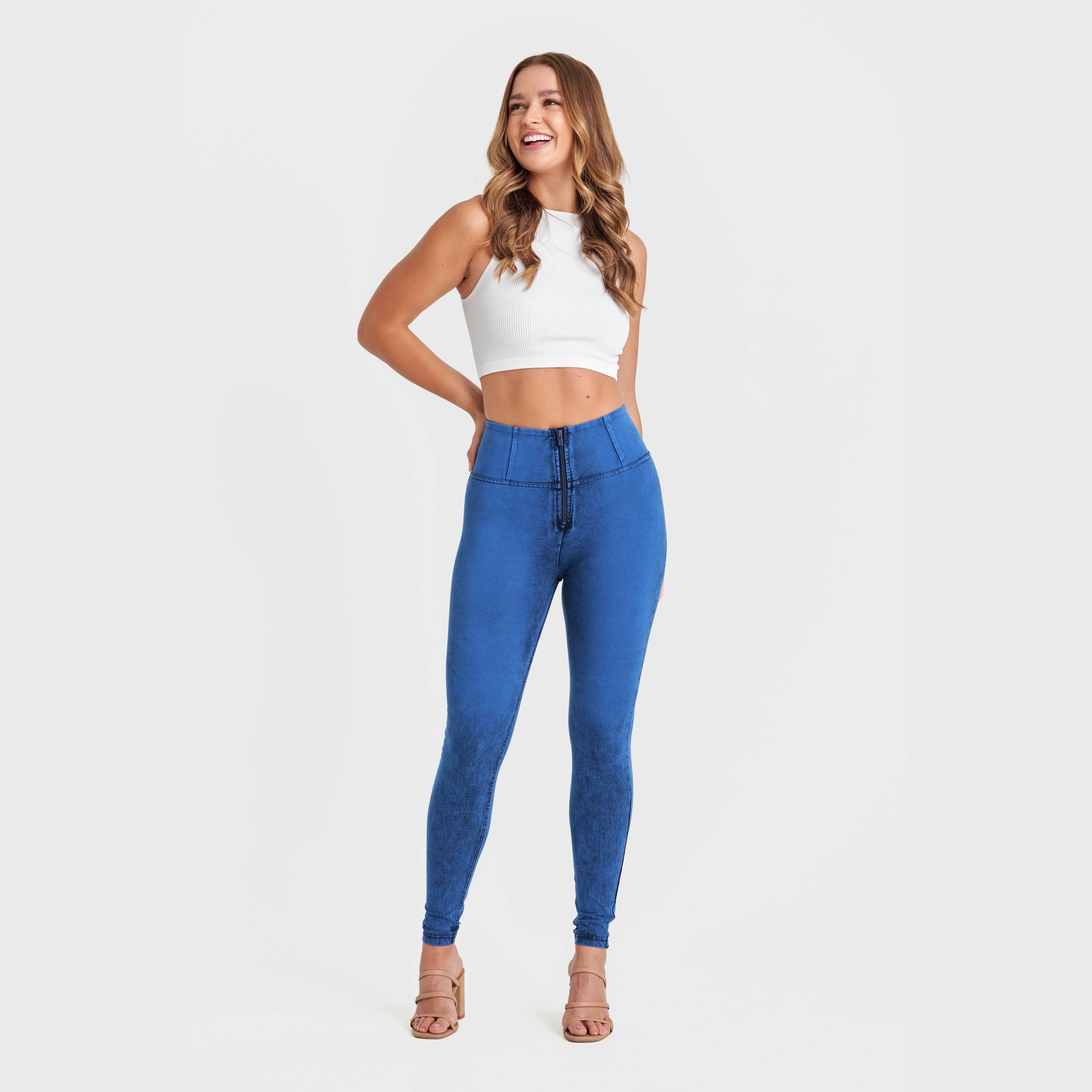 WR.UP® Denim - High Waisted - Full Length - Cobalt Blue + Blue Stitching 2