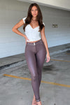 WR.UP® Lustrous Faux Leather - 2 Button High Waisted - Full Length - Chocolate 3