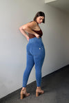 WR.UP® Curvy Denim - Zip High Waisted - Full Length - Light Blue + Blue Stitching 1
