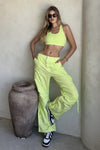 Cargo Pants - High Waisted - Full Length - Lime Green 3