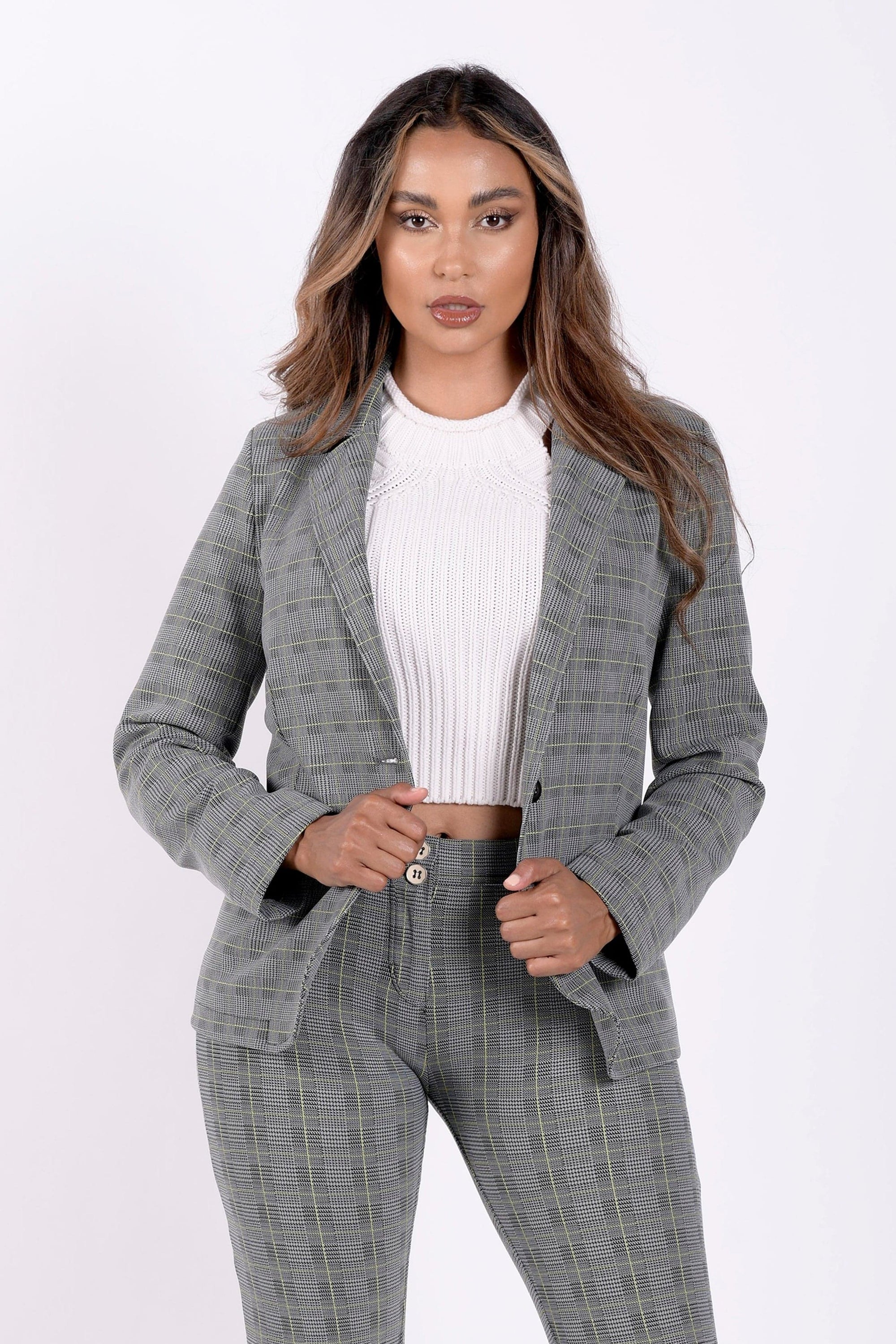 Checkered Suit Blazer - Grey Plaid 1