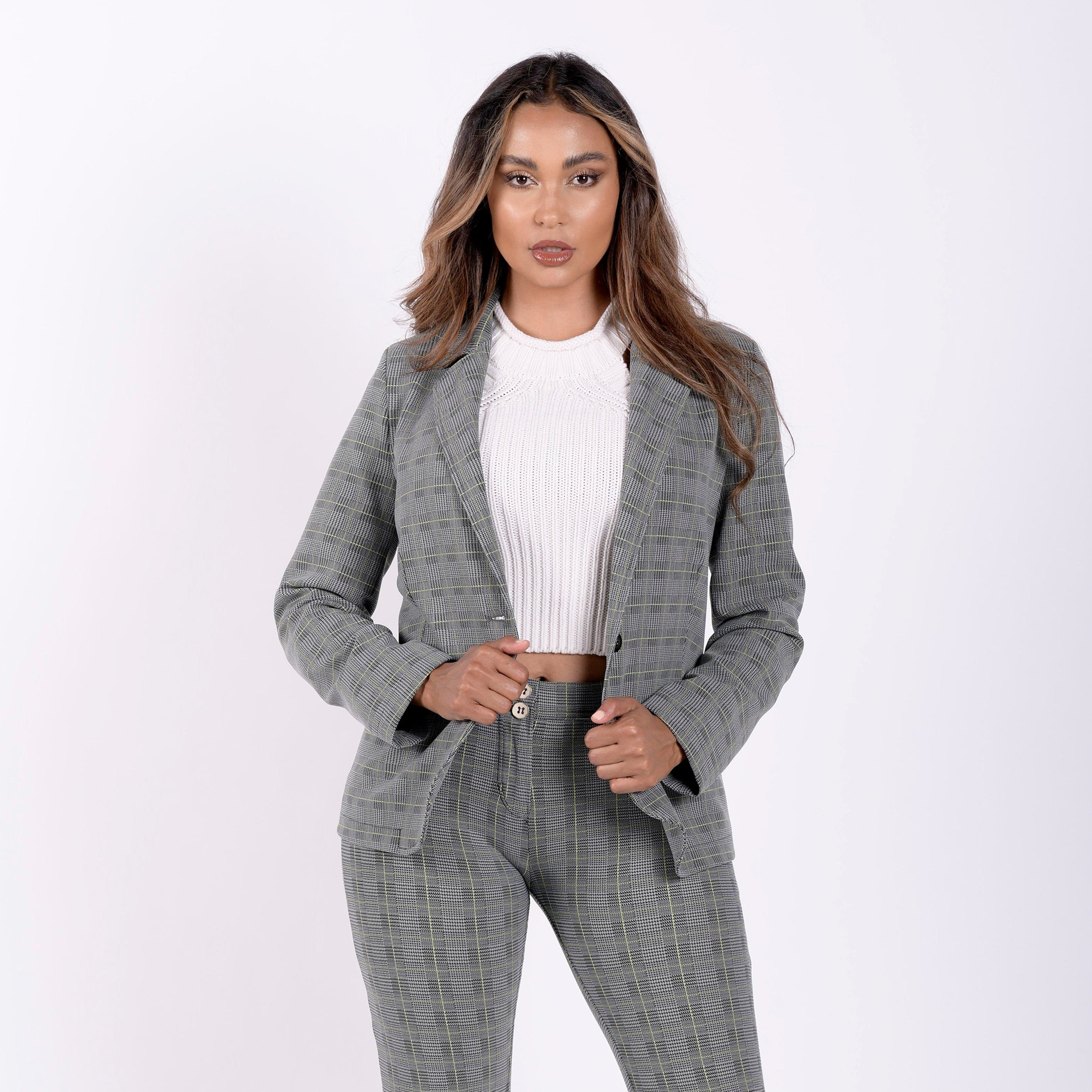 Checkered Suit Blazer - Grey Plaid 1