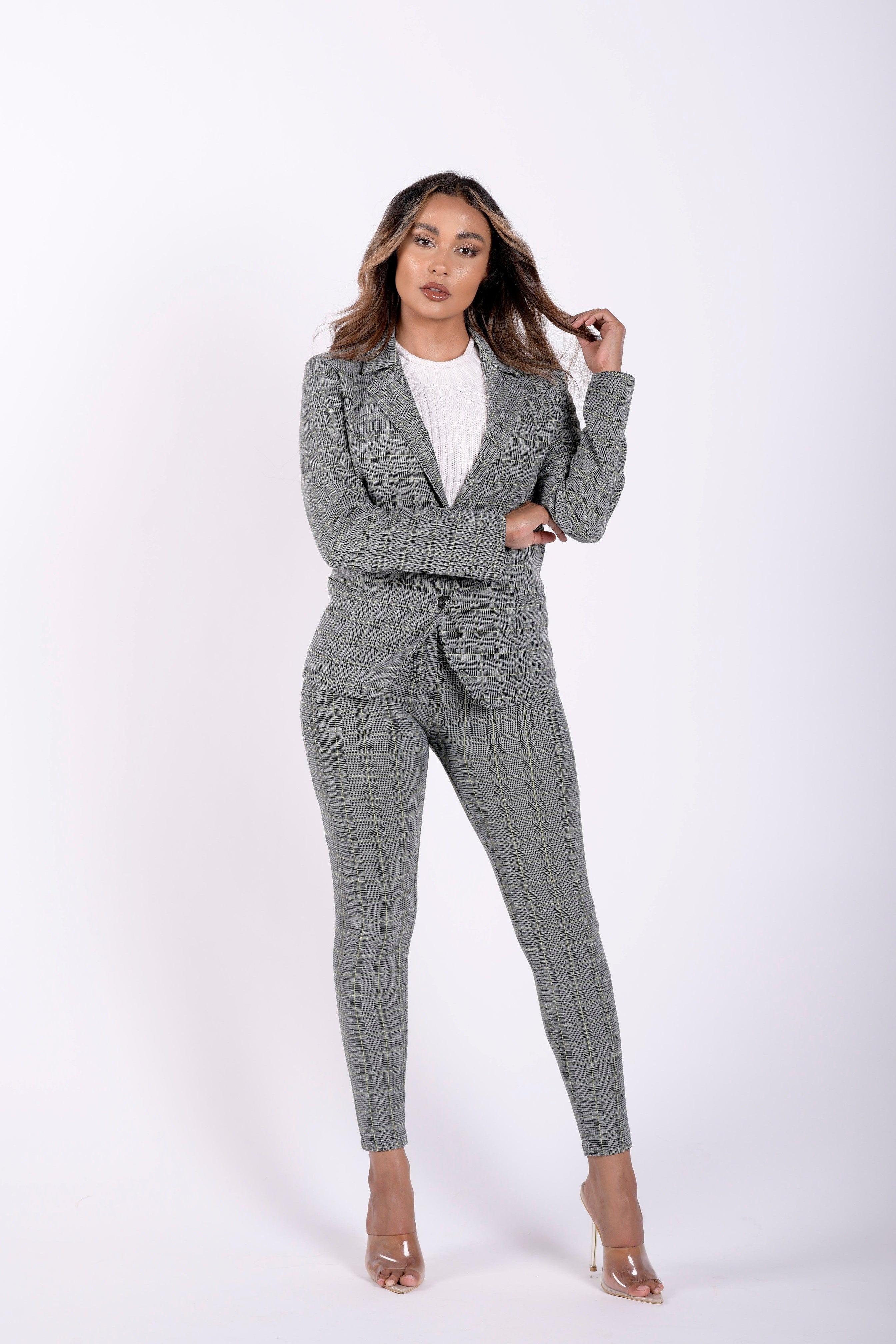 Checkered Suit Blazer - Grey Plaid 3