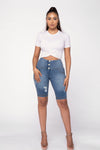 WR.UP® Distressed Denim - High Waisted - Biker Shorts - Light Blue + Yellow Stitching 7