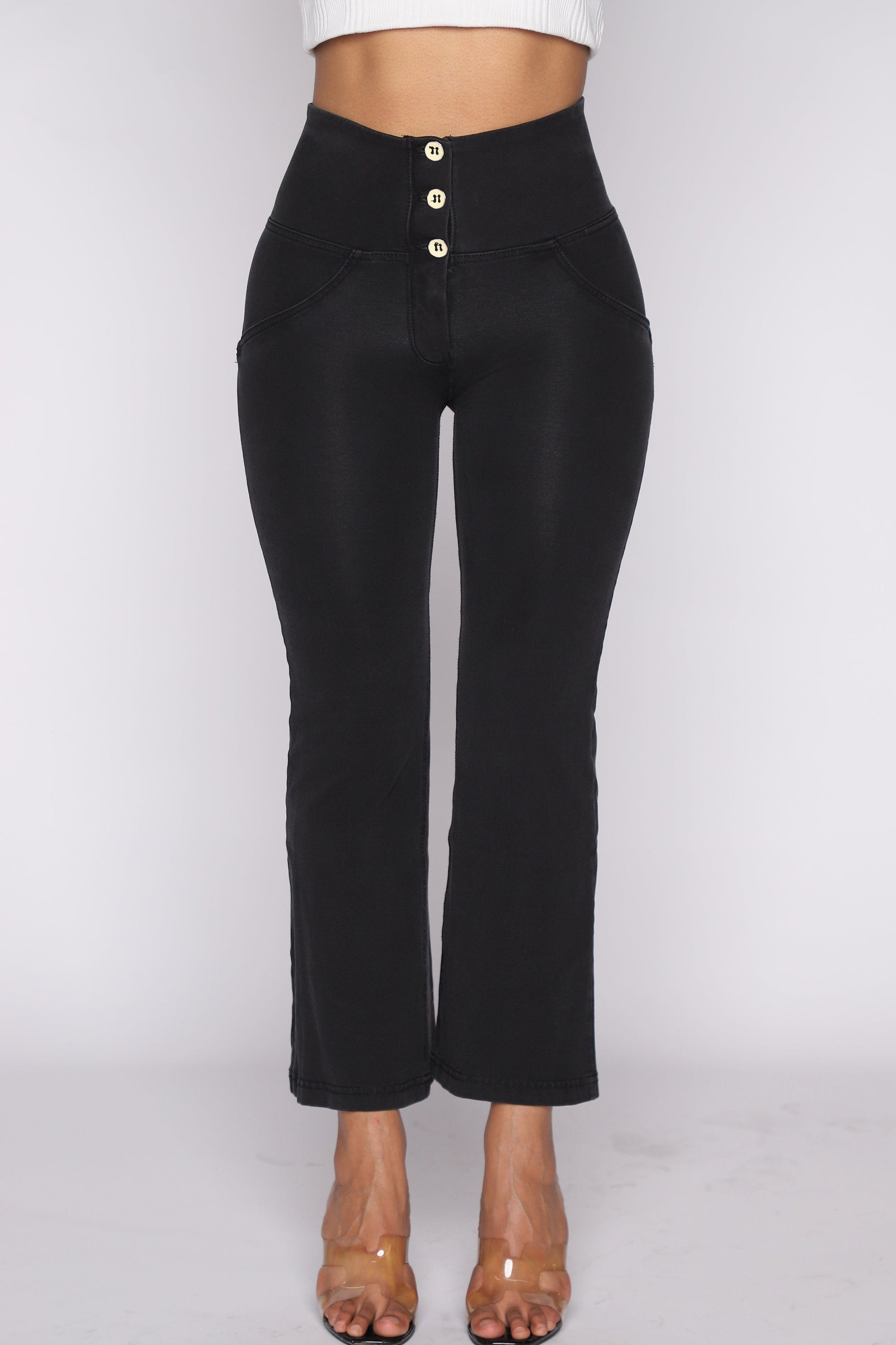 WR.UP® Denim - High Waisted - Kick Flare - Black + Black Stitching 4