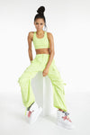Cargo Pants - High Waisted - Full Length - Lime Green 2