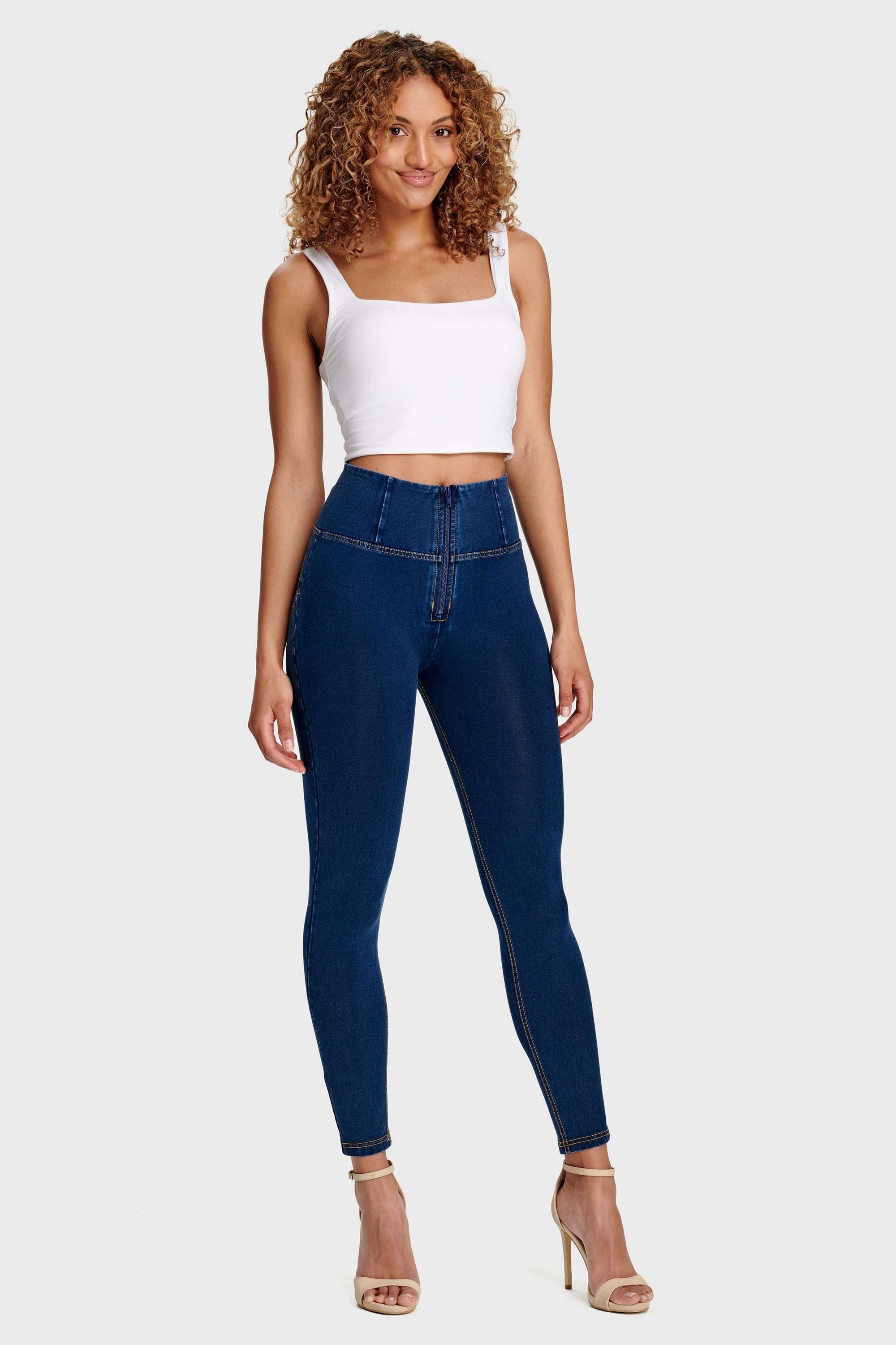 WR.UP® Denim - High Waisted - 7/8 Length - Dark Blue + Yellow Stitching 8