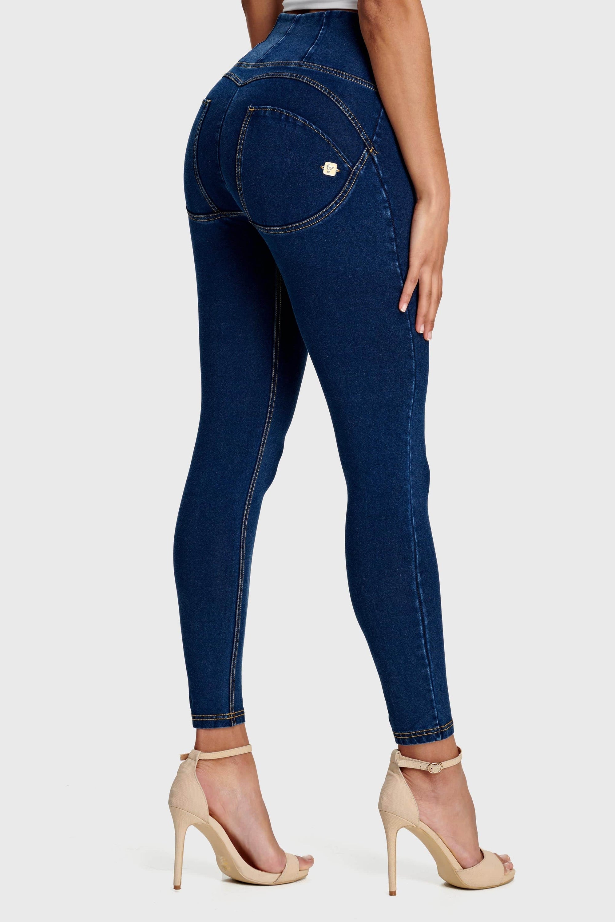 WR.UP® Denim - High Waisted - 7/8 Length - Dark Blue + Yellow Stitching 2