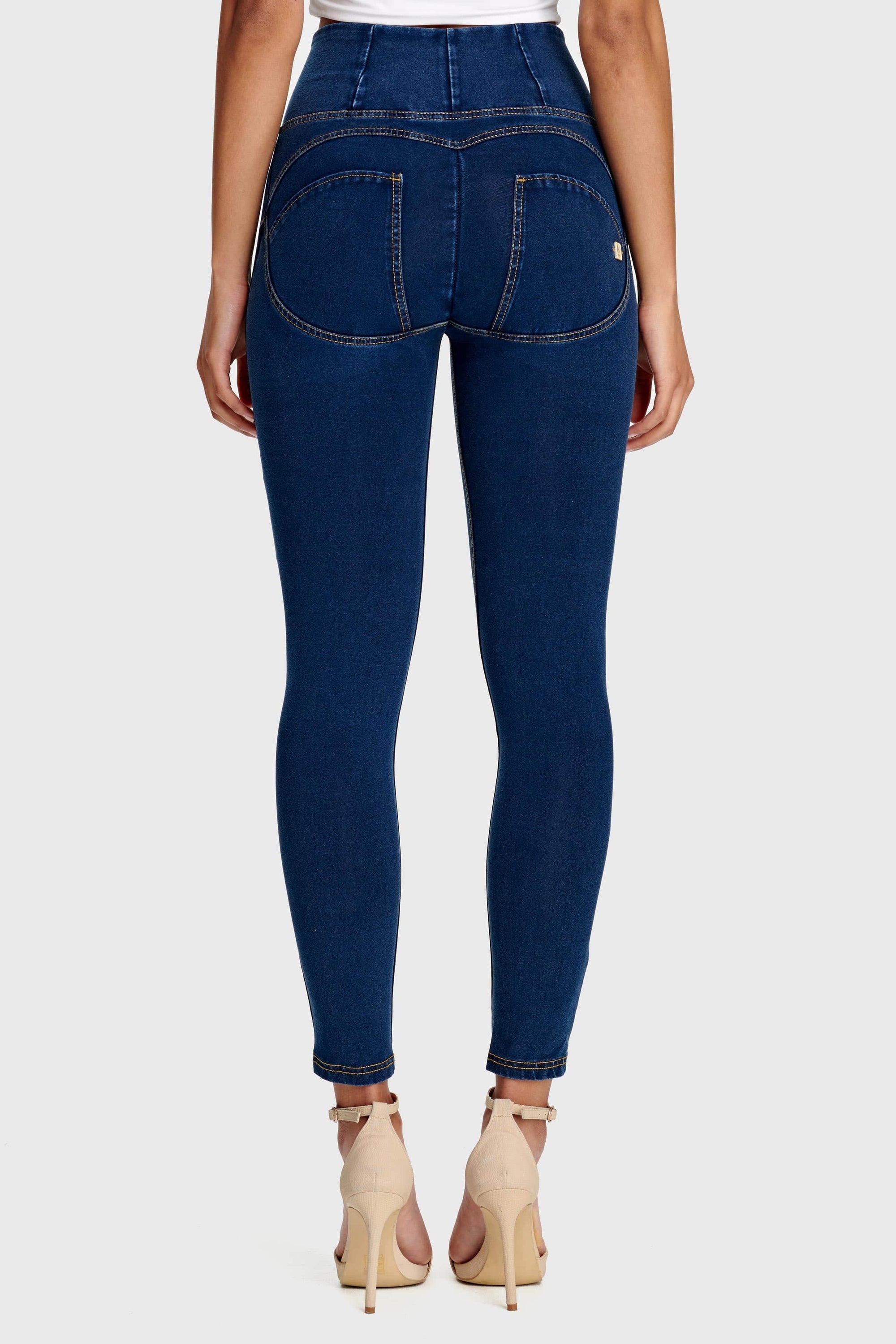 WR.UP® Denim - High Waisted - 7/8 Length - Dark Blue + Yellow Stitching 4