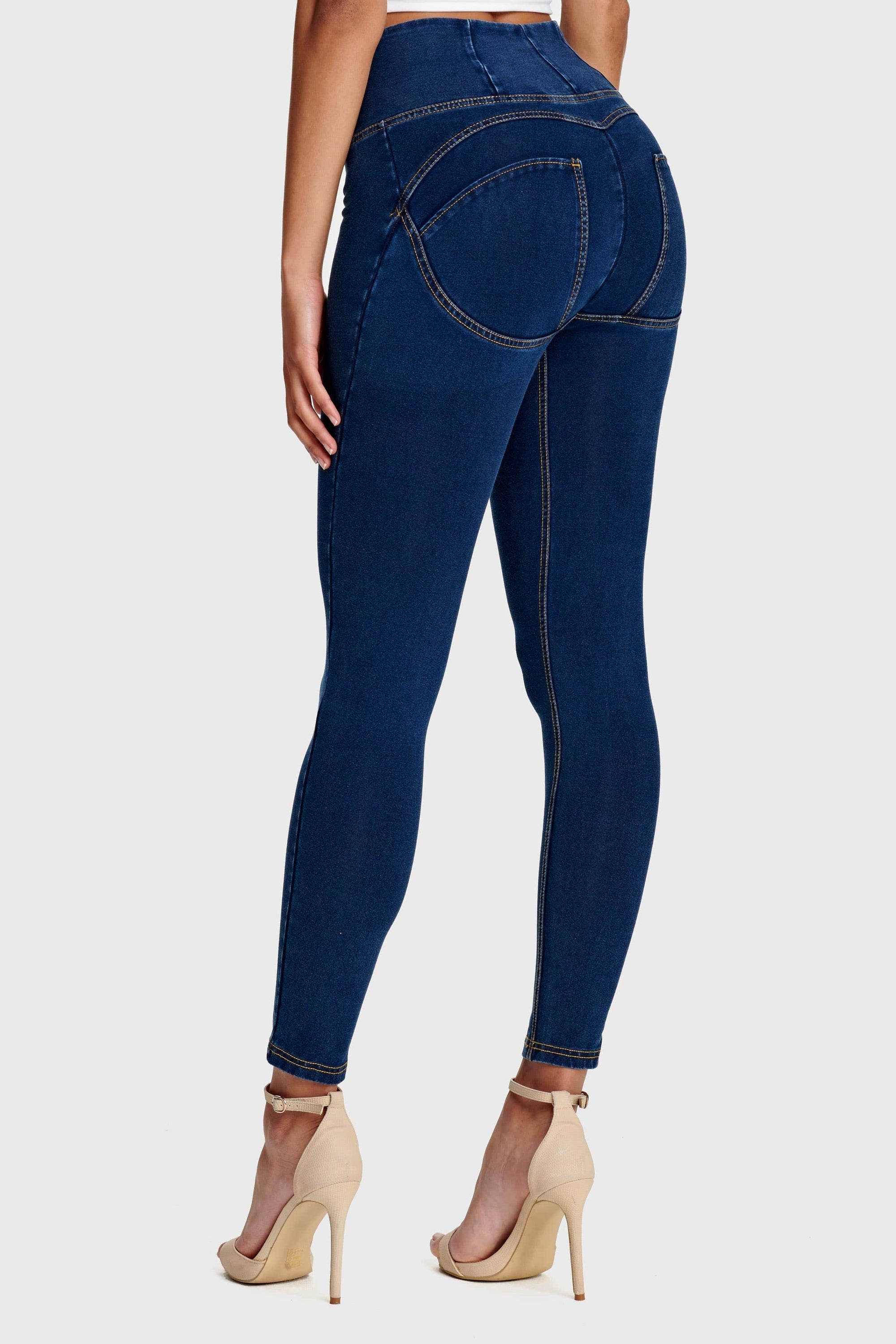WR.UP® Denim - High Waisted - 7/8 Length - Dark Blue + Yellow Stitching 6