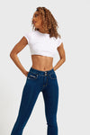 N.O.W® Denim - High Waisted - Kick Flare - Dark Blue + Yellow Stitching 7