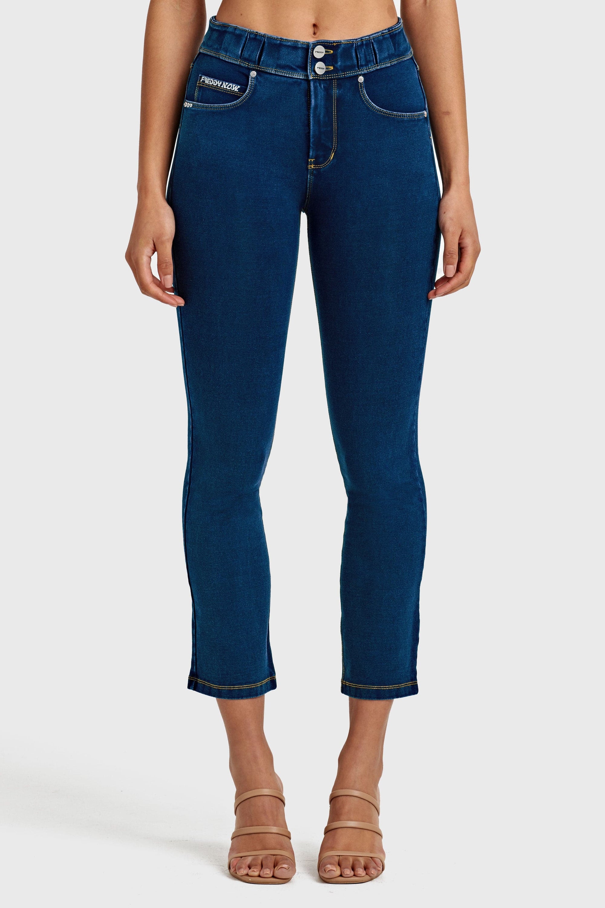 N.O.W® Denim - High Waisted - Kick Flare - Dark Blue + Yellow Stitching 13