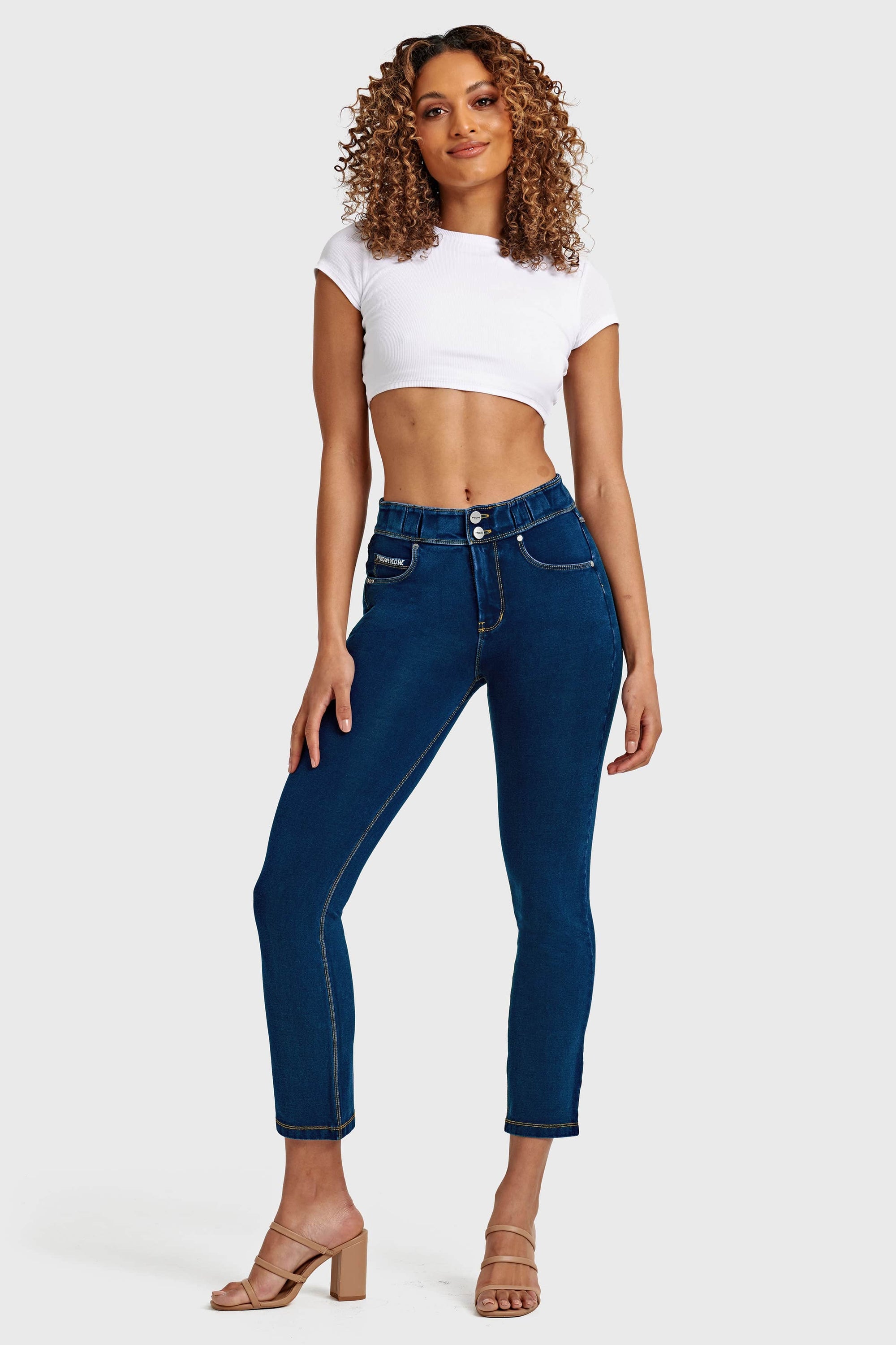 N.O.W® Denim - High Waisted - Kick Flare - Dark Blue + Yellow Stitching 10