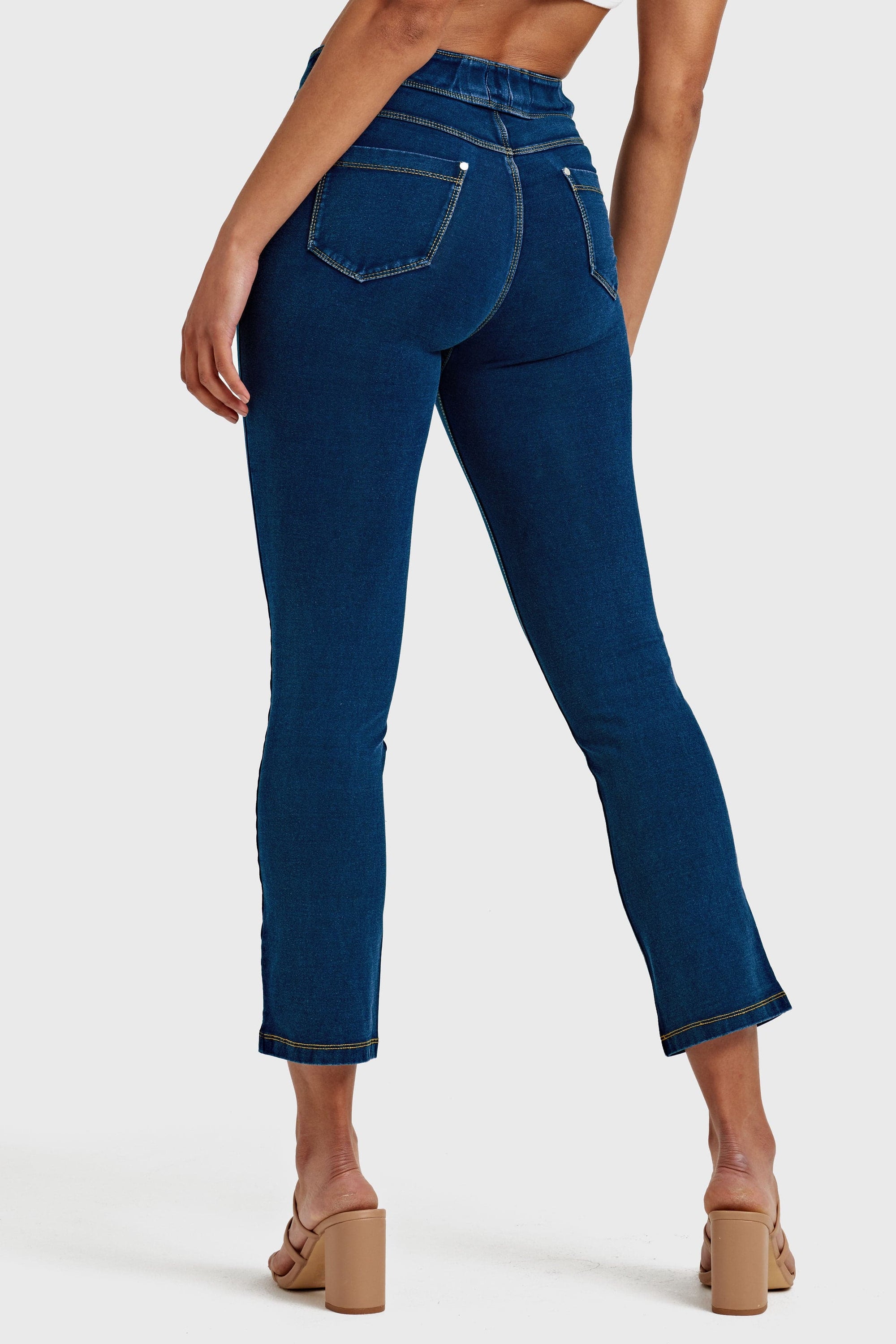 N.O.W® Denim - High Waisted - Kick Flare - Dark Blue + Yellow Stitching 14