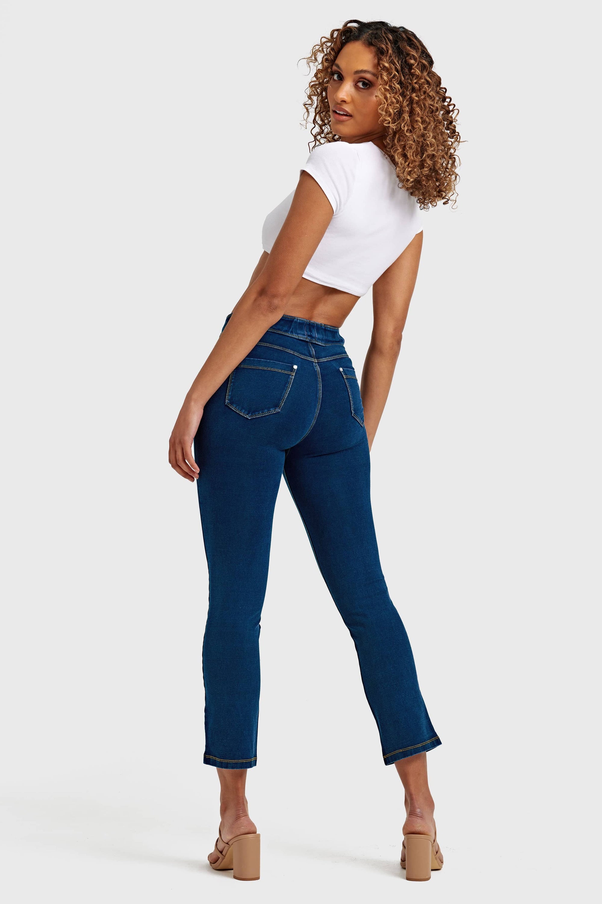 N.O.W® Denim - High Waisted - Kick Flare - Dark Blue + Yellow Stitching 11