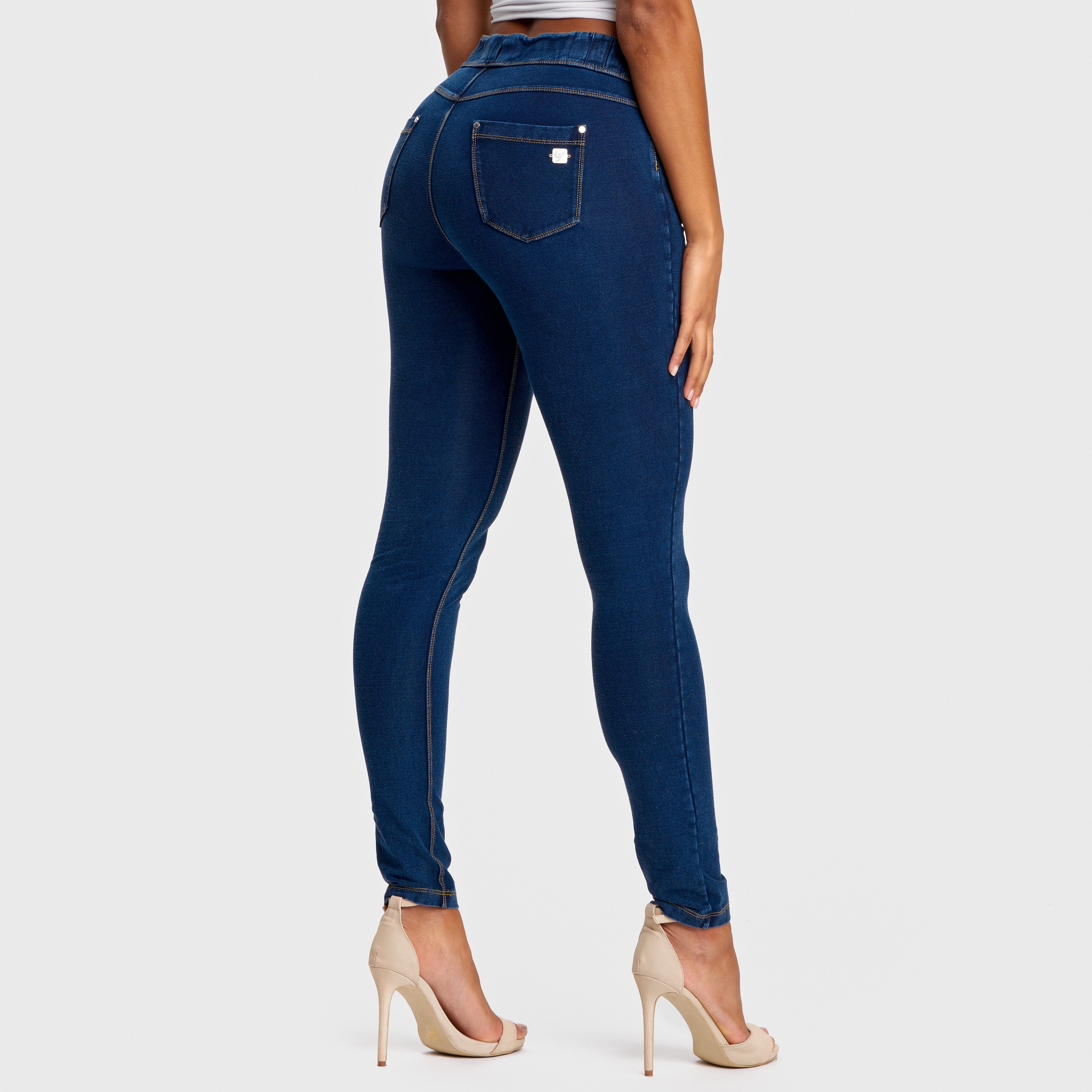 N.O.W.® Denim - High Waisted - Full Length - Dark Blue + Yellow Stitching 1