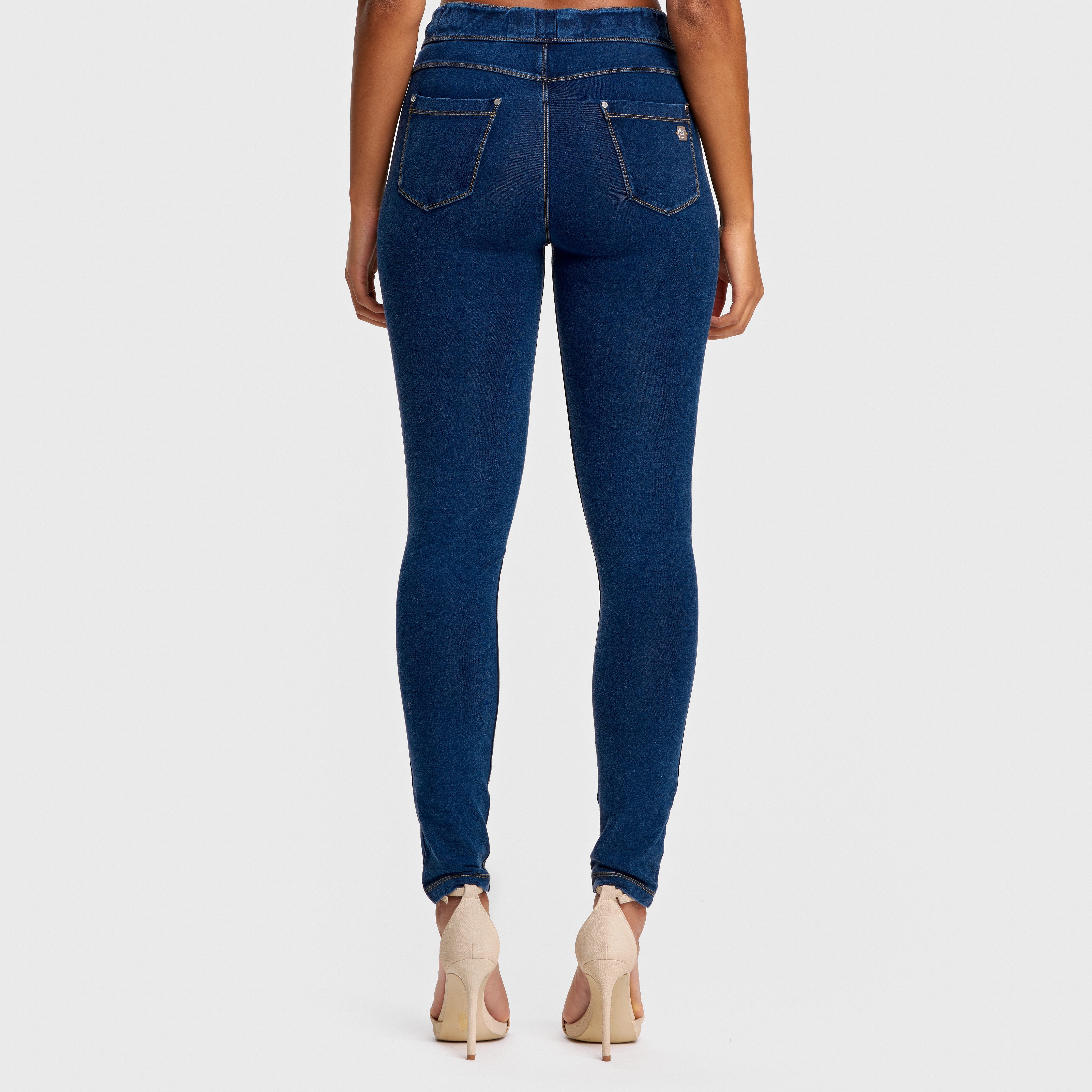 N.O.W.® Denim - High Waisted - Full Length - Dark Blue + Yellow Stitching 2