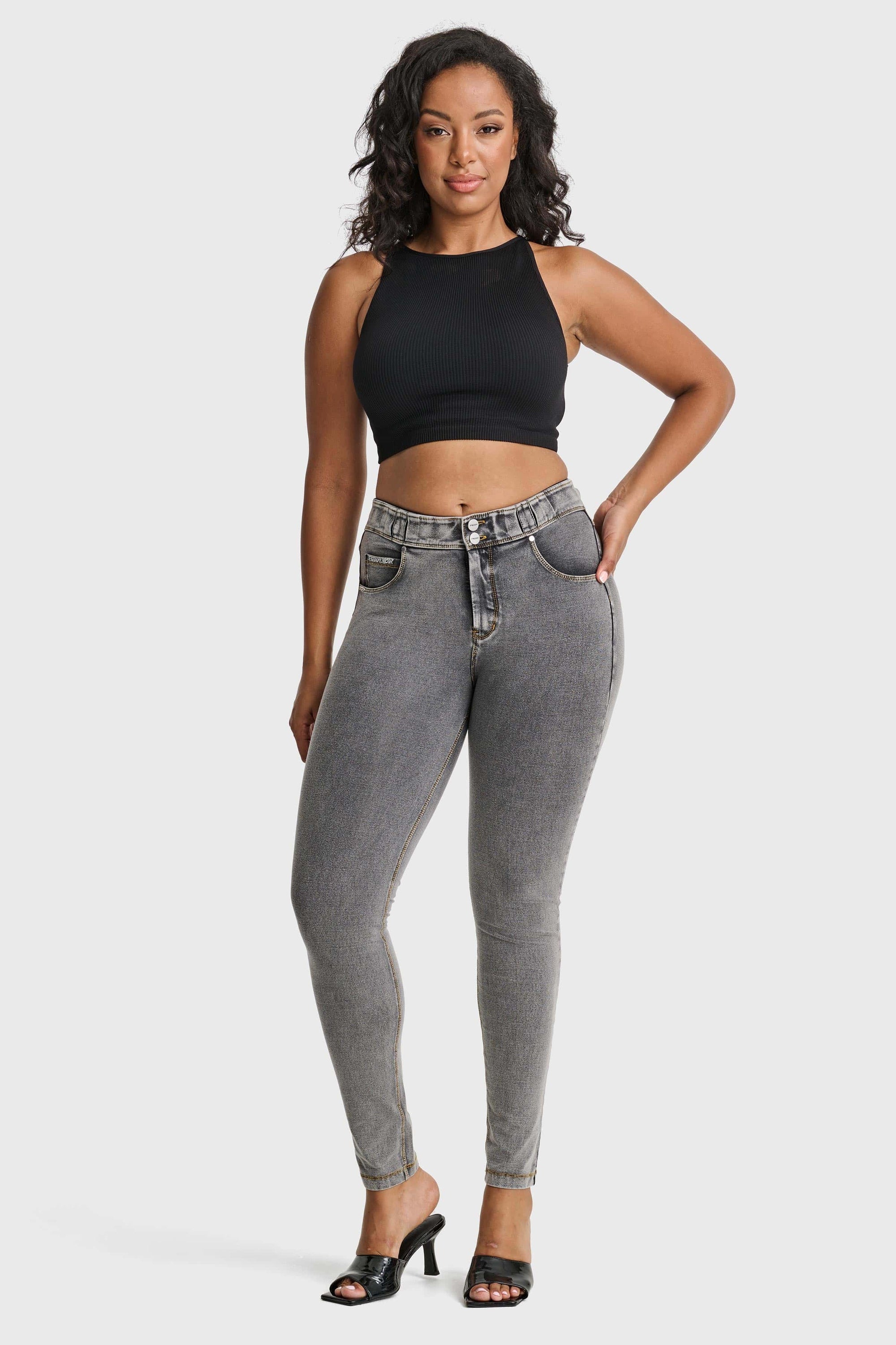 N.O.W® Denim - High Waisted - Full Length - Grey + Yellow Stitching 4