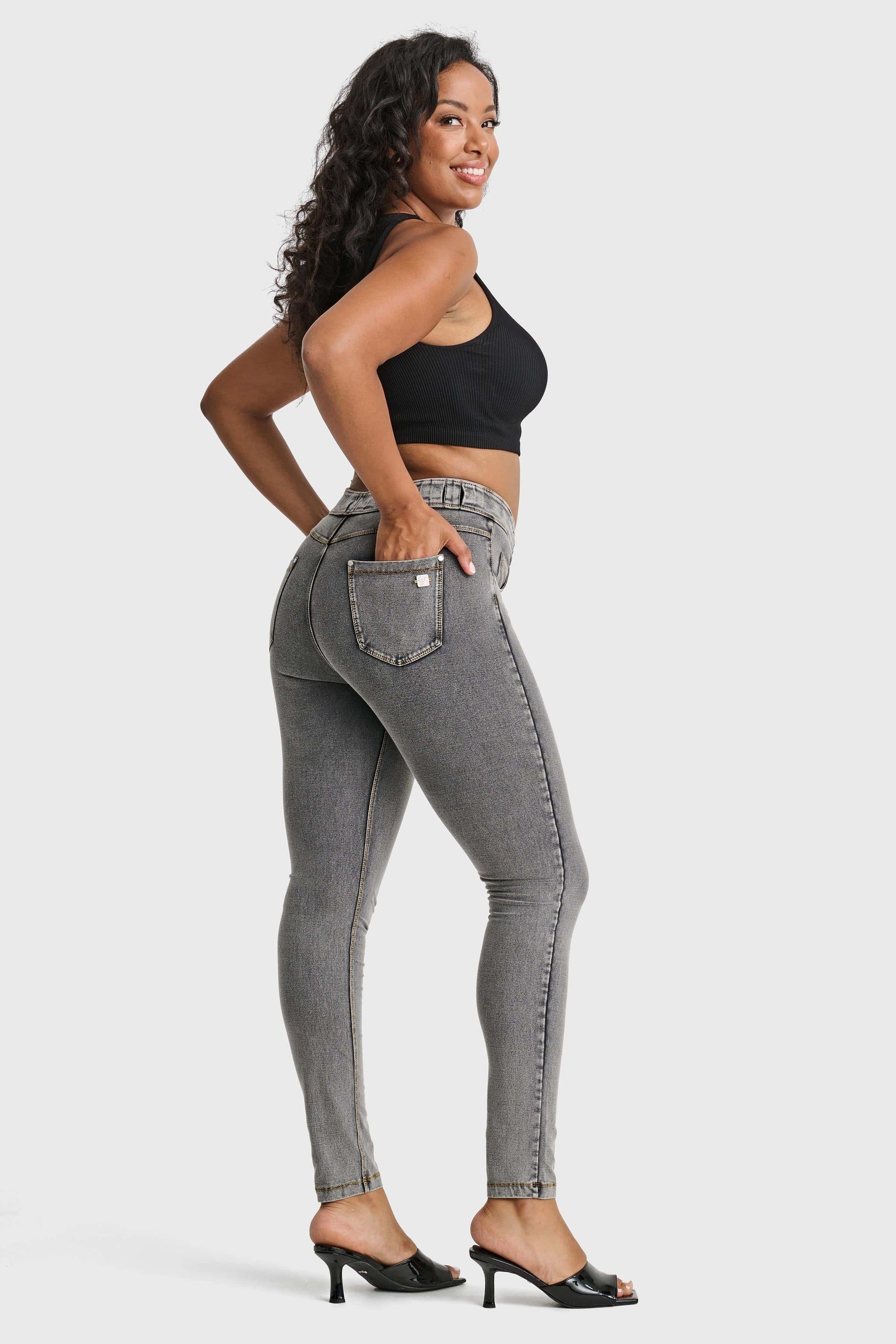 N.O.W® Denim - High Waisted - Full Length - Grey + Yellow Stitching 5