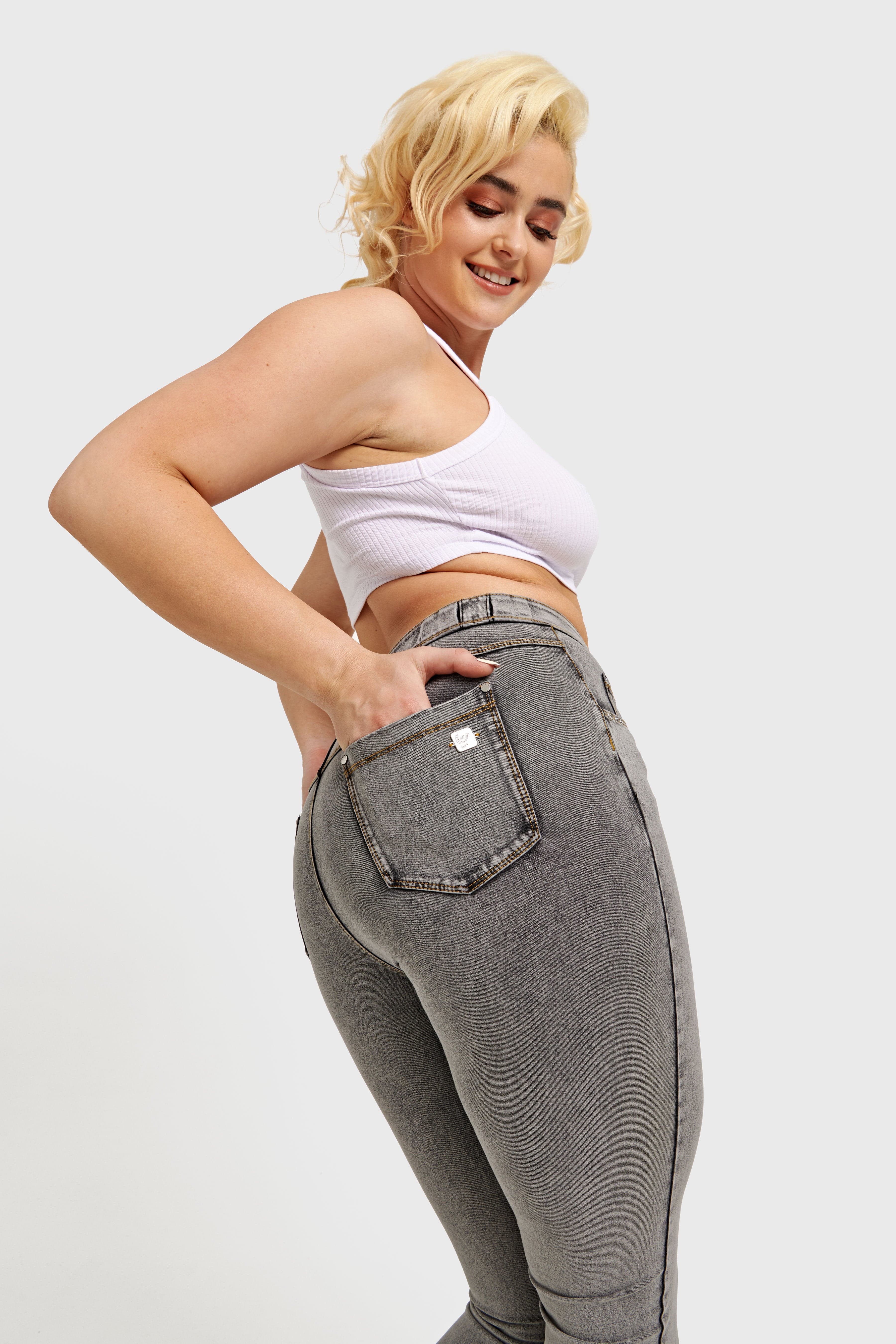 N.O.W® Denim - High Waisted - Full Length - Grey + Yellow Stitching 2