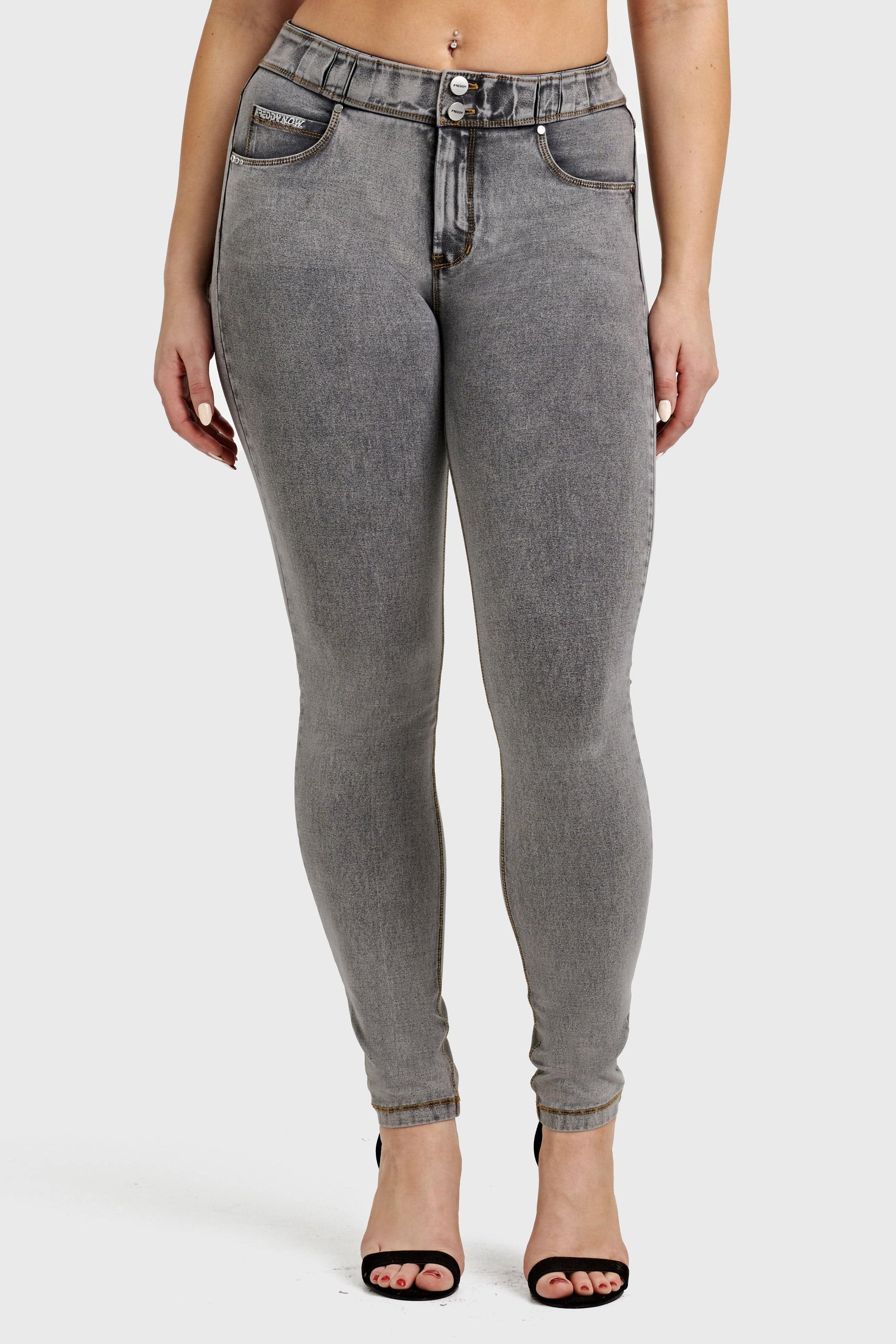 N.O.W® Denim - High Waisted - Full Length - Grey + Yellow Stitching 13