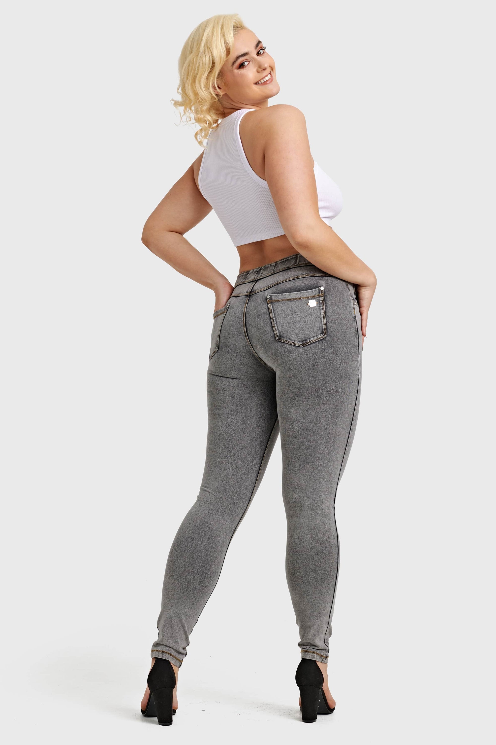N.O.W® Denim - High Waisted - Full Length - Grey + Yellow Stitching 11