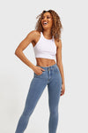 N.O.W® Denim - High Waisted - Full Length - Light Blue + Yellow Stitching 4