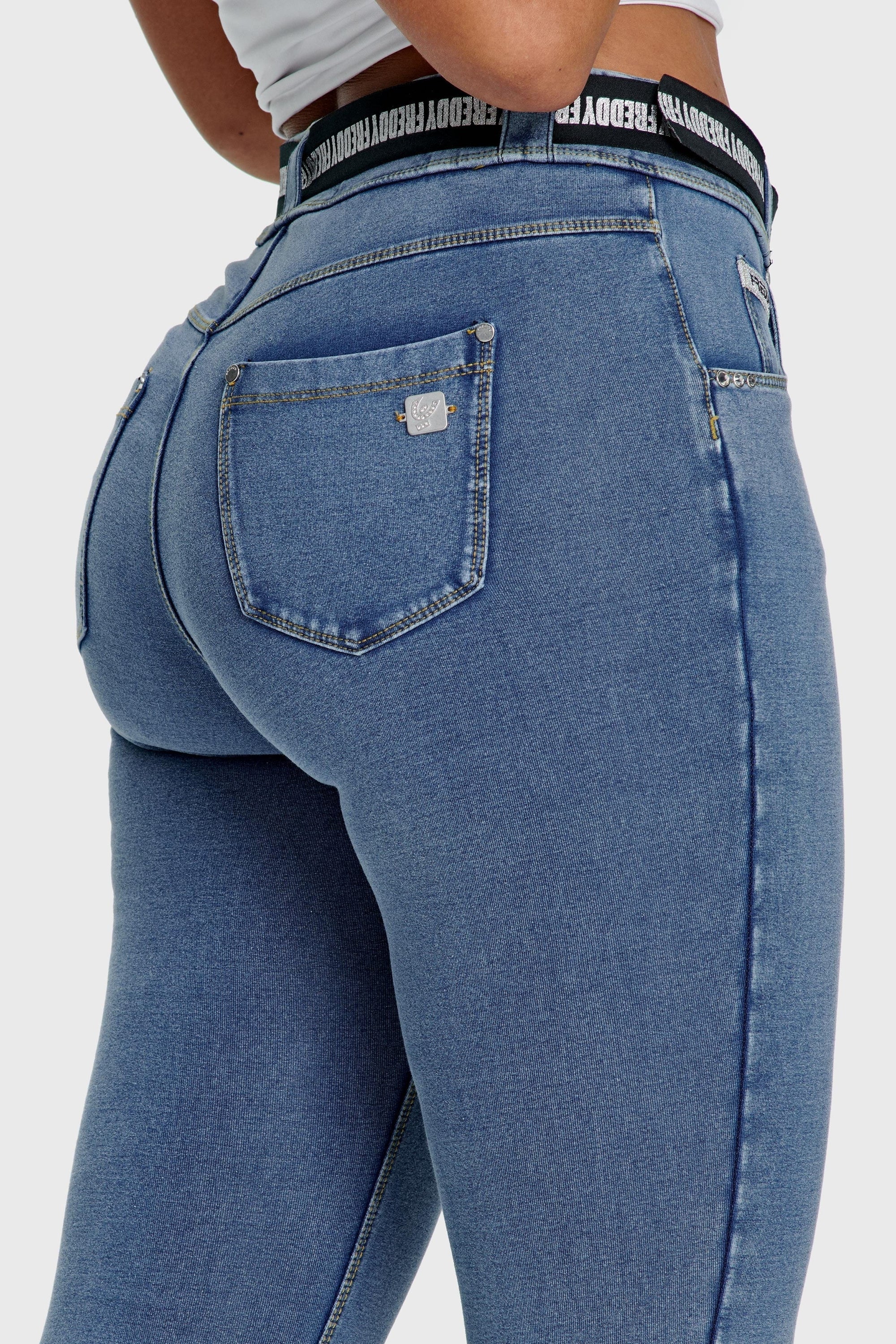 N.O.W® Denim - High Waisted - Full Length - Light Blue + Yellow Stitching 14