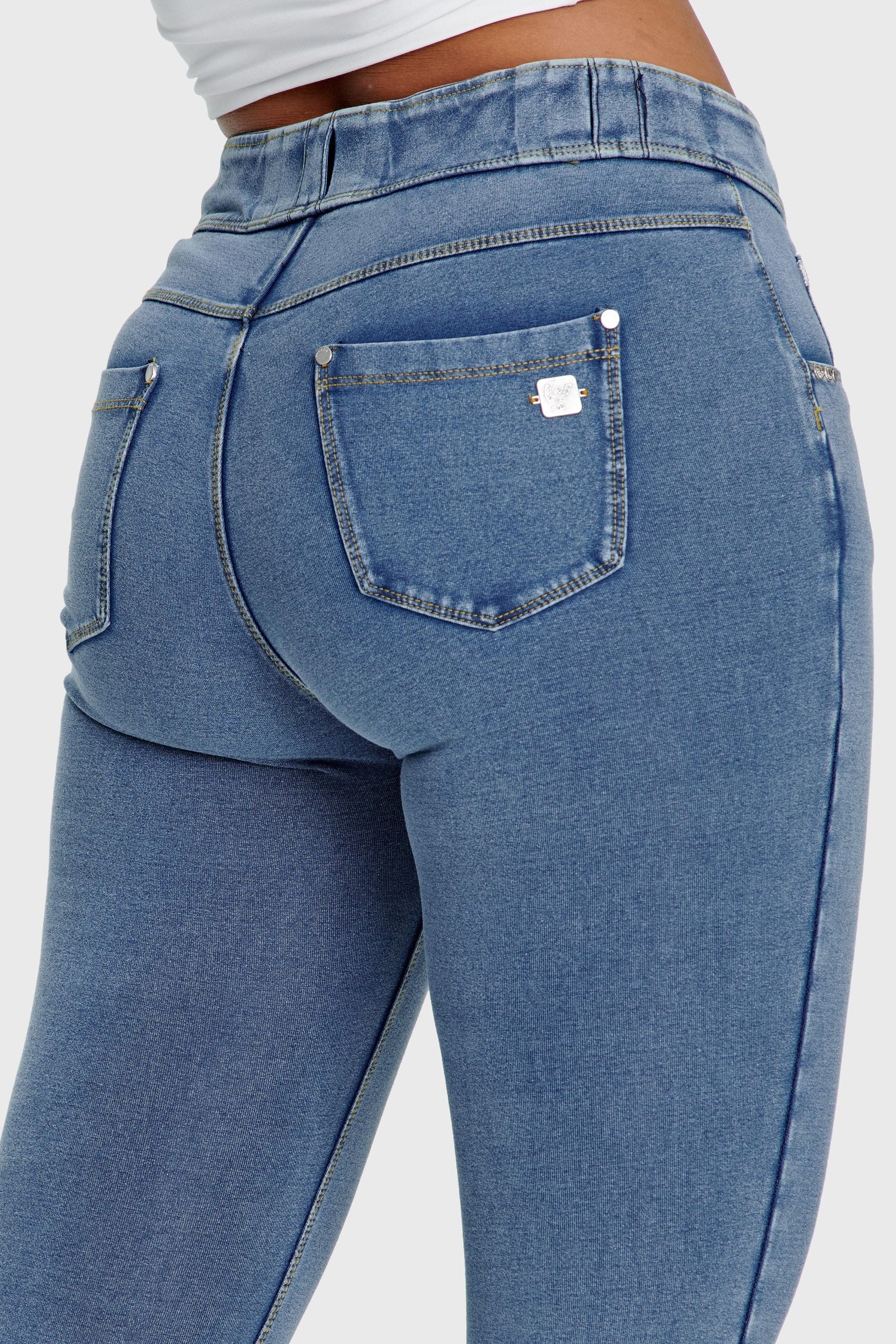 N.O.W® Denim - High Waisted - Full Length - Light Blue + Yellow Stitching 8