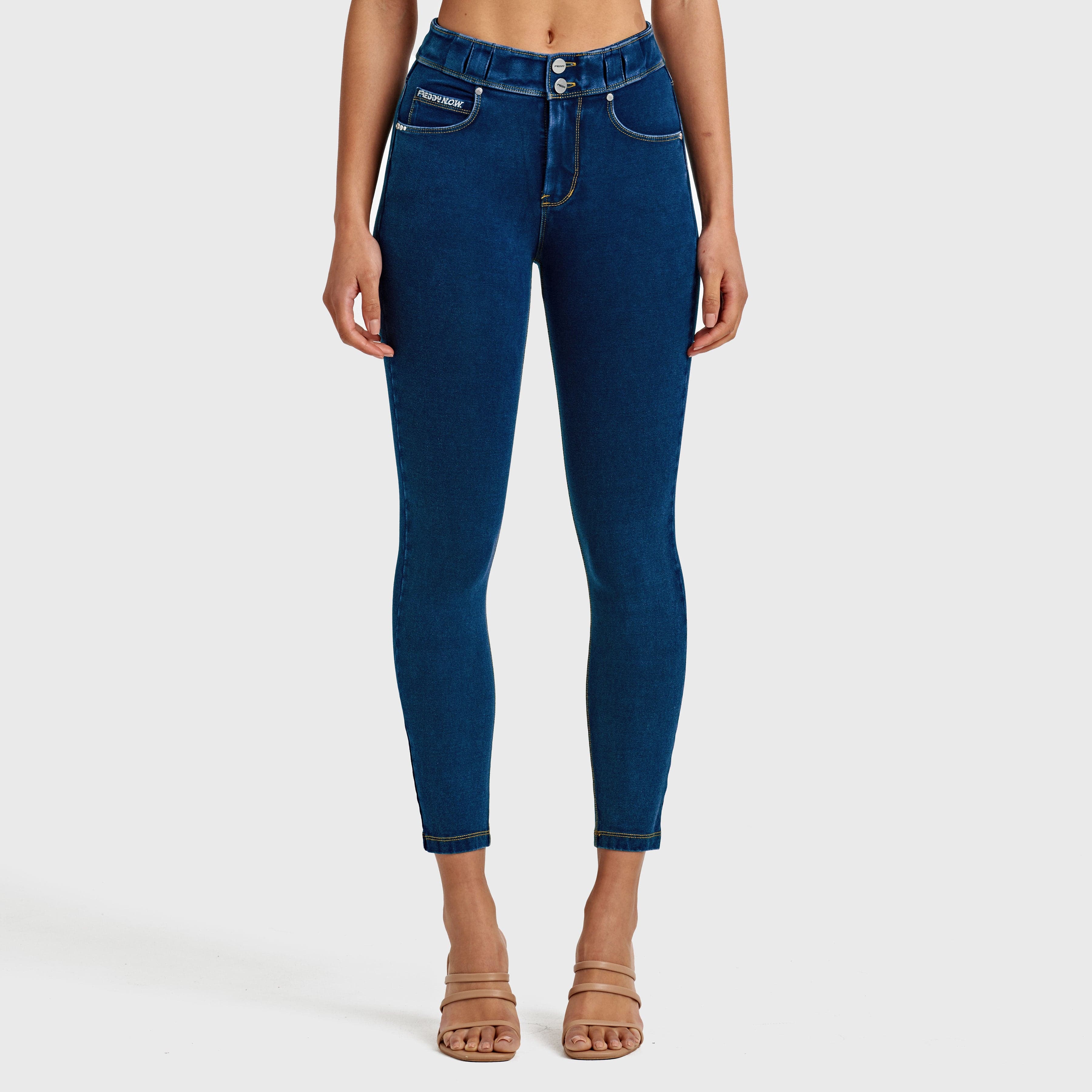 N.O.W® Denim - High Waisted - 7/8 Length - Dark Blue + Yellow Stitching 1