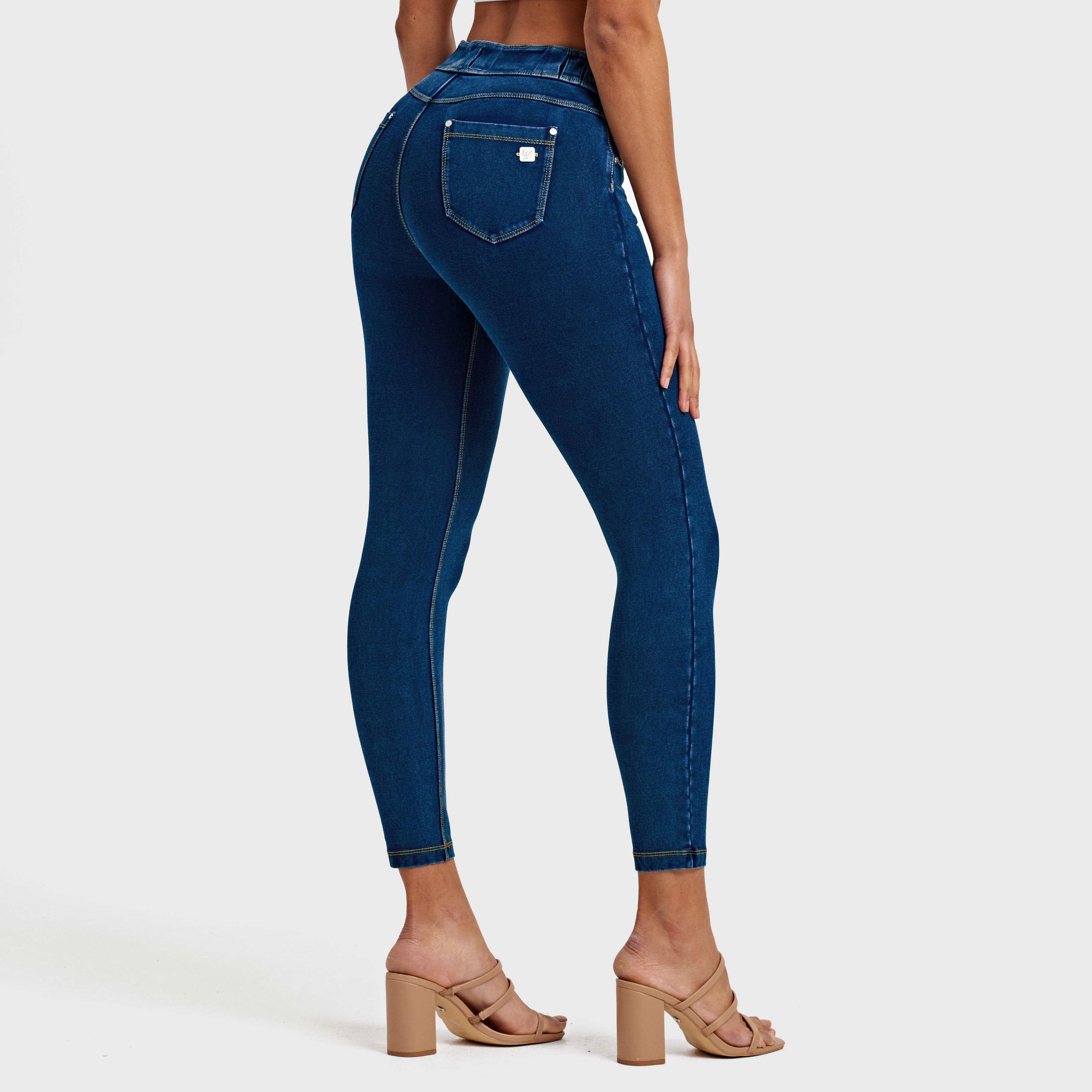 N.O.W® Denim - High Waisted - 7/8 Length - Dark Blue + Yellow Stitching 2