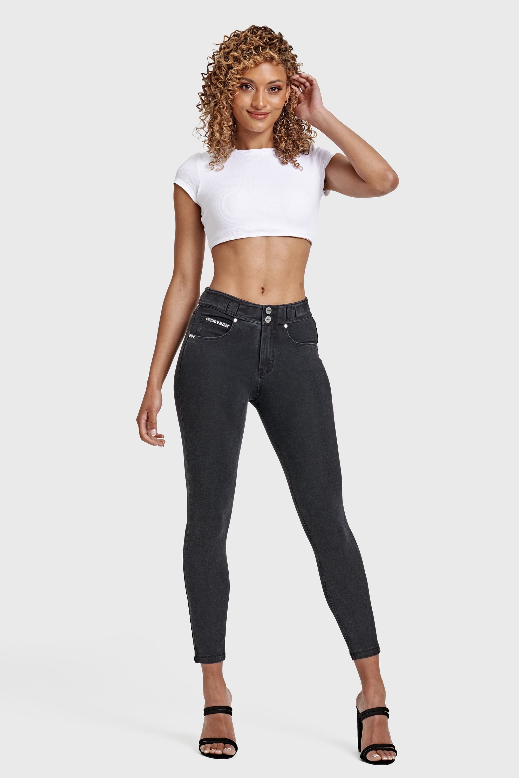 N.O.W® Denim - High Waisted - 7/8 Length - Black + Black Stitching 6