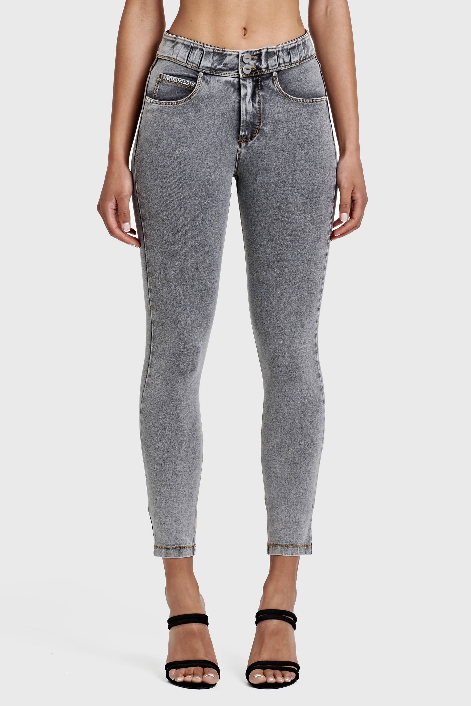 N.O.W® Denim - High Waisted - 7/8 Length - Grey + Yellow Stitching 6