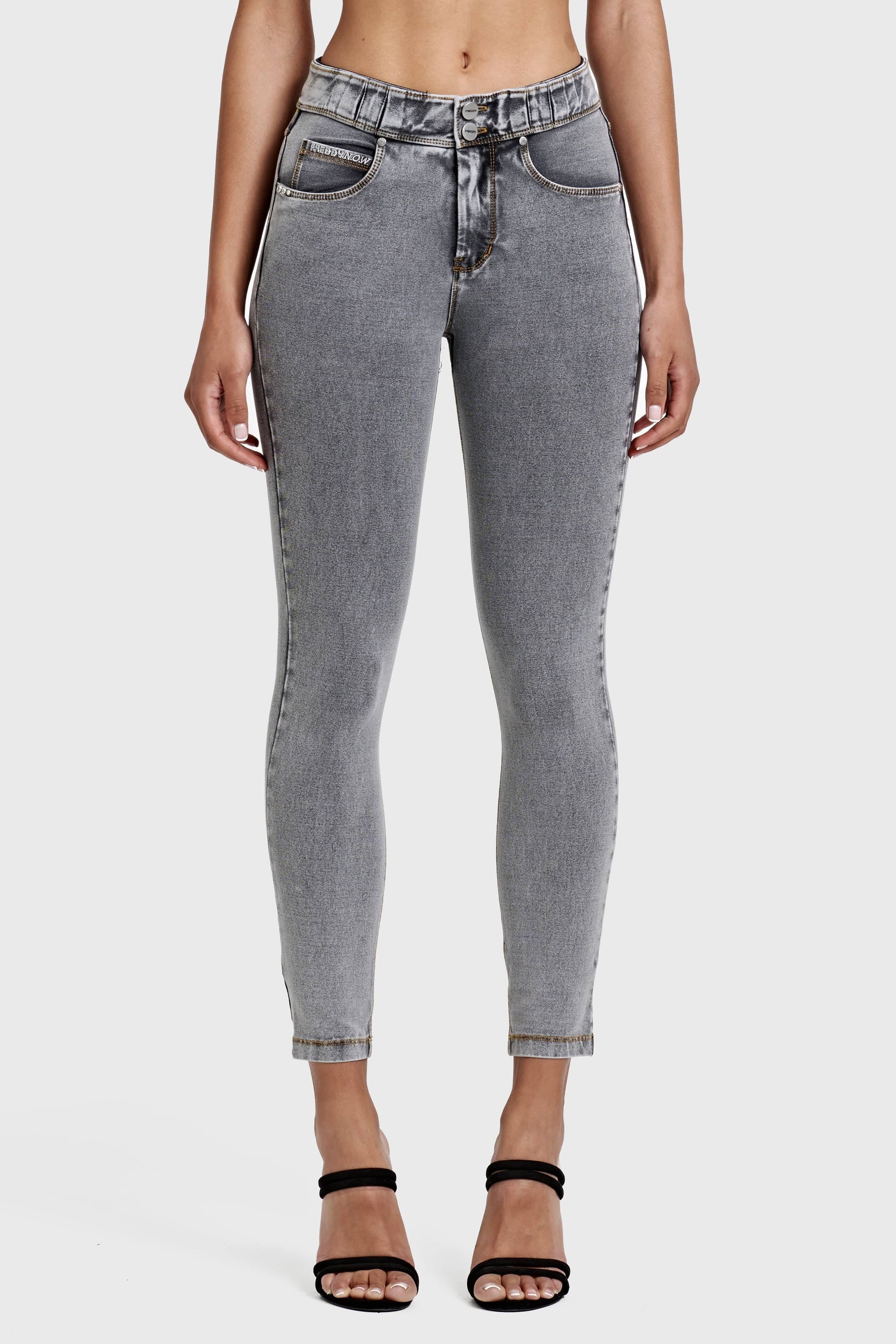 N.O.W® Denim - High Waisted - 7/8 Length - Grey + Yellow Stitching 7