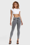 N.O.W® Denim - High Waisted - 7/8 Length - Grey + Yellow Stitching 3