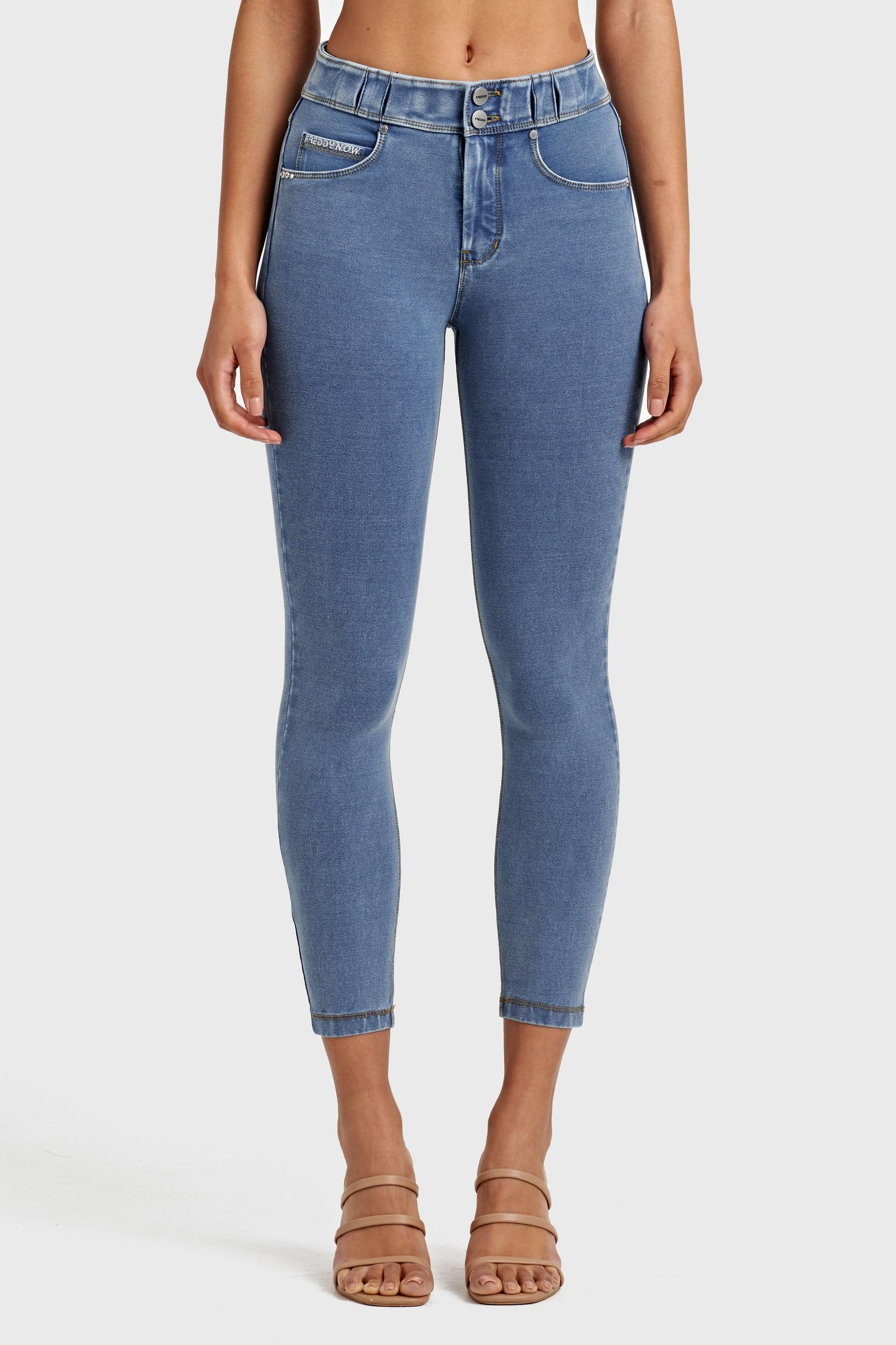 N.O.W® Denim - High Waisted - 7/8 Length - Light Blue + Yellow Stitching 11