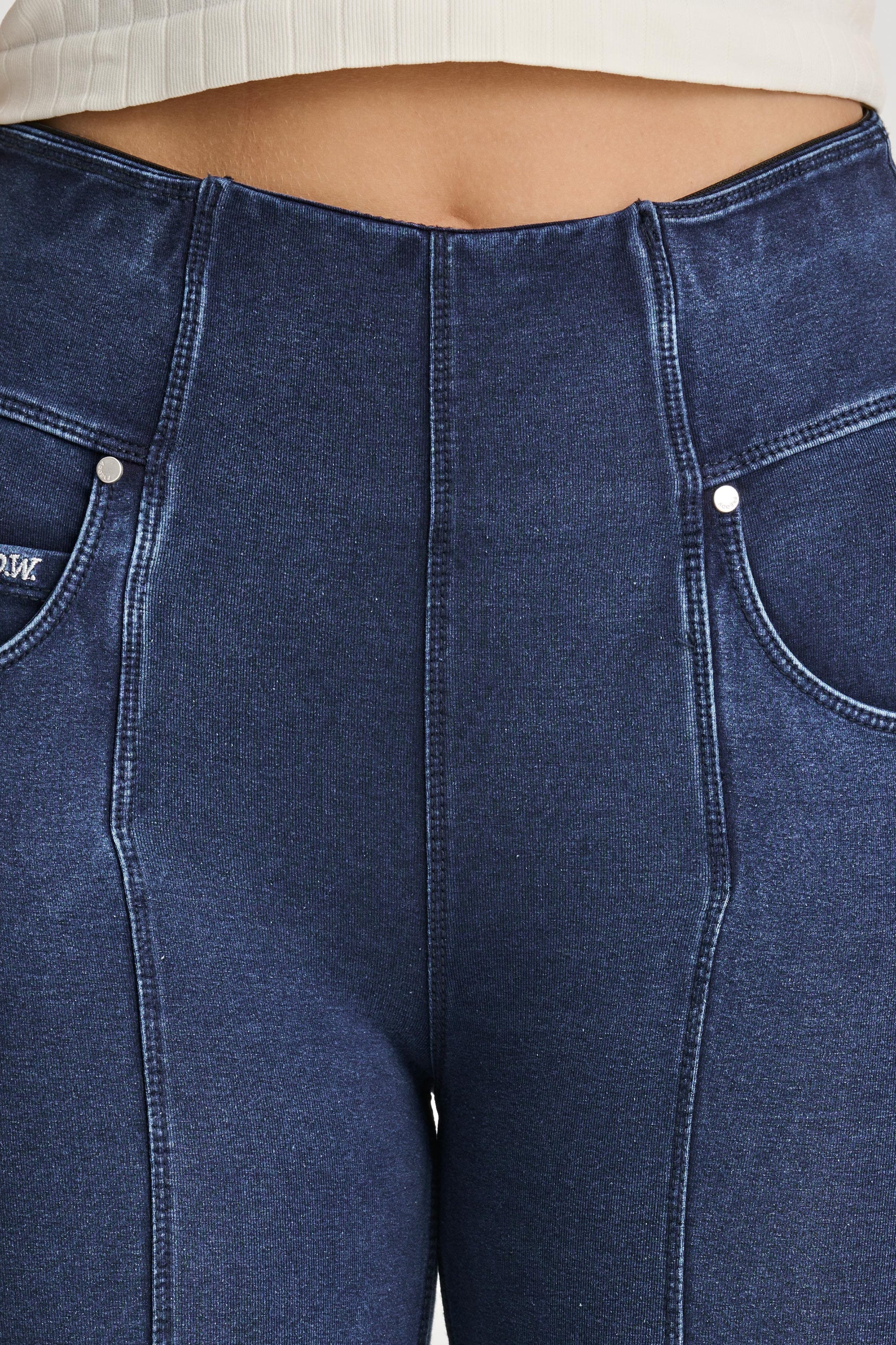 N.O.W® Denim - High Waisted - 7/8 Flare - Dark Blue + Blue Stitching 5