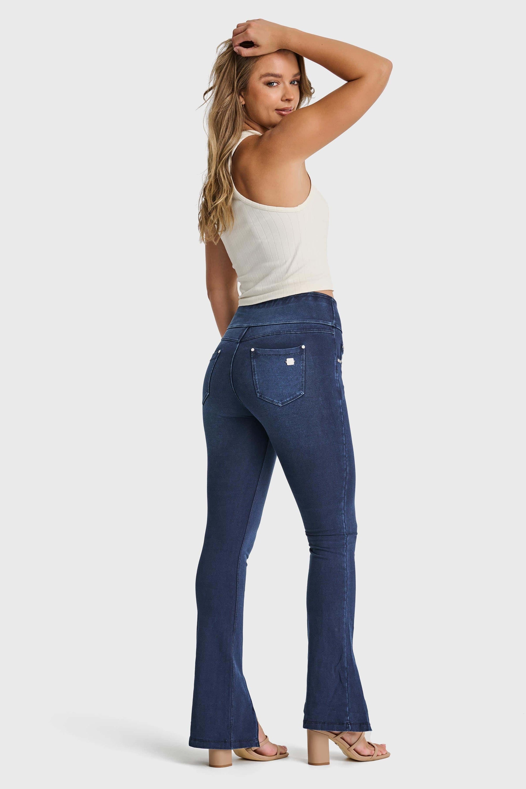 N.O.W® Denim - High Waisted - 7/8 Flare - Dark Blue + Blue Stitching 2