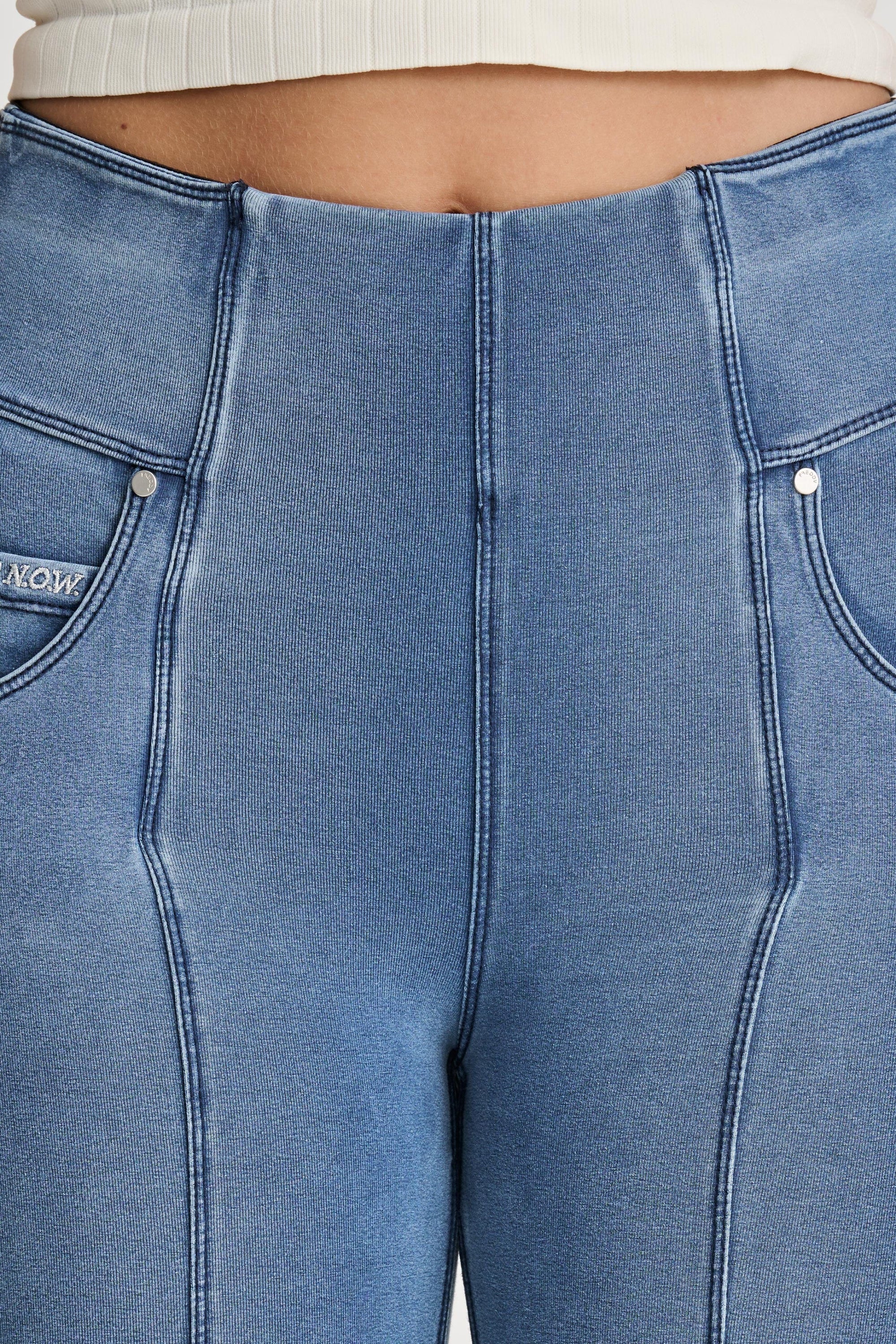 N.O.W® Denim - High Waisted - 7/8 Flare - Light Blue + Blue Stitching 6