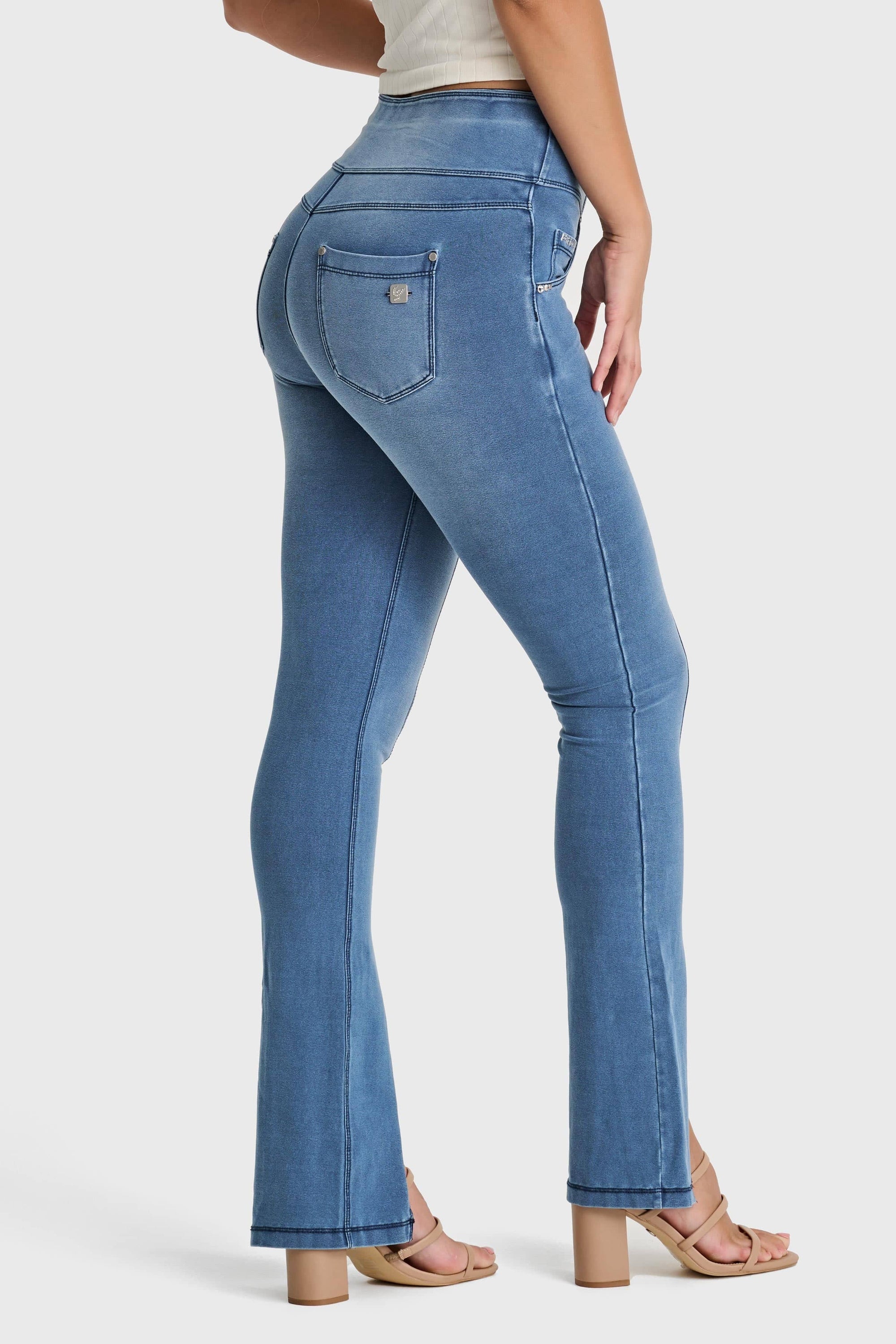 N.O.W® Denim - High Waisted - 7/8 Flare - Light Blue + Blue Stitching 4