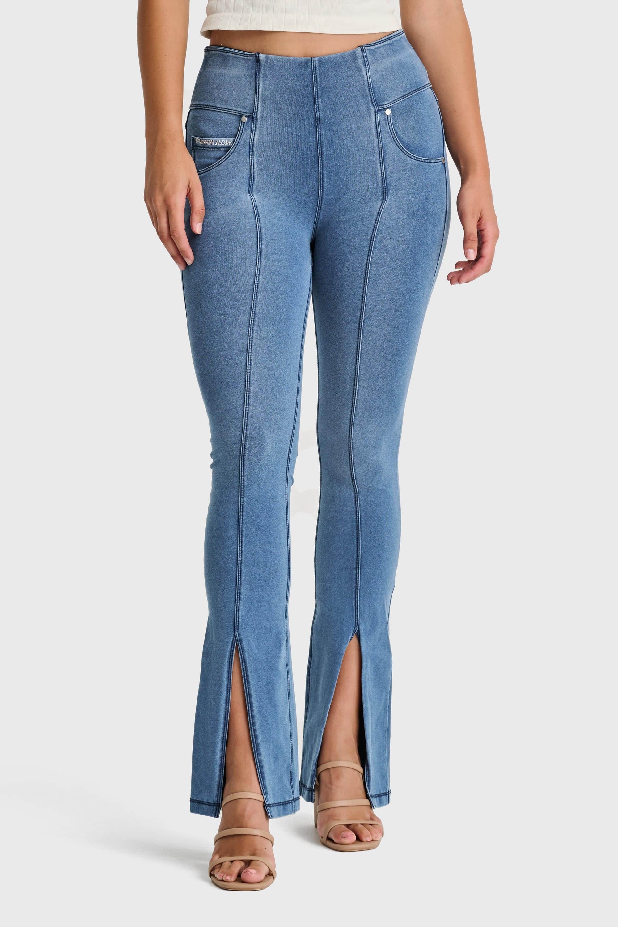 N.O.W® Denim - High Waisted - 7/8 Flare - Light Blue + Blue Stitching 1