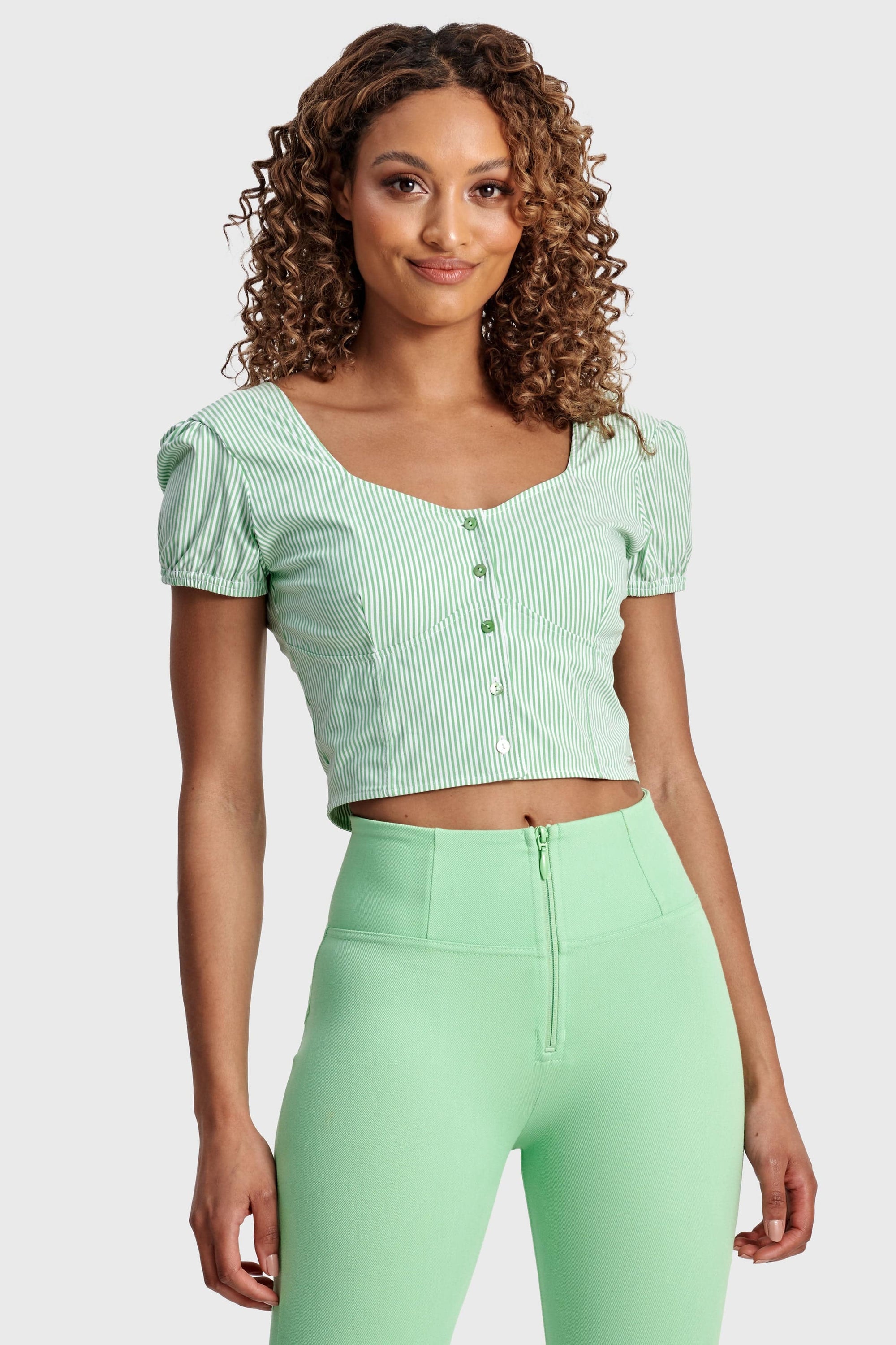 Pinstripe Crop - White + Green 1