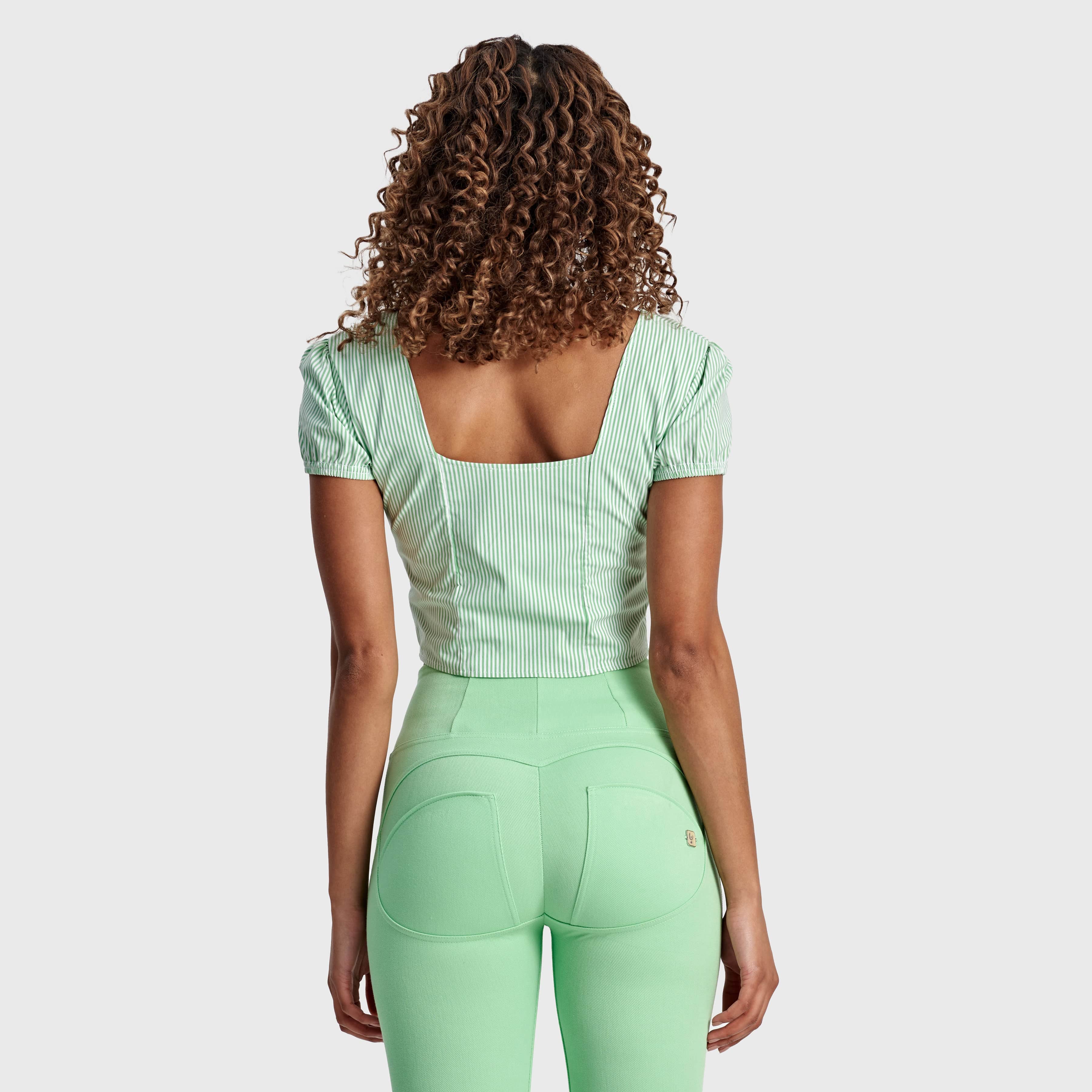 Pinstripe Crop - White + Green 3